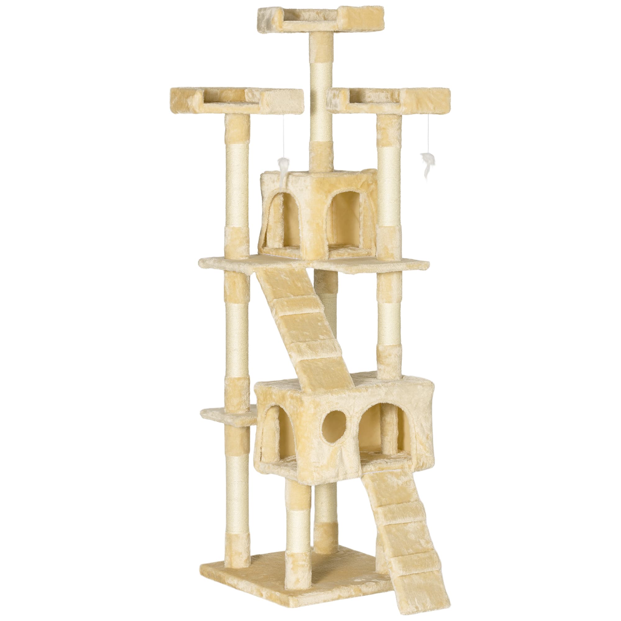 PawHut Deluxe Cat Tree, Kitten Scratching Post, Climbing Tower Activity Centre, Plush, Cream | Aosom UK