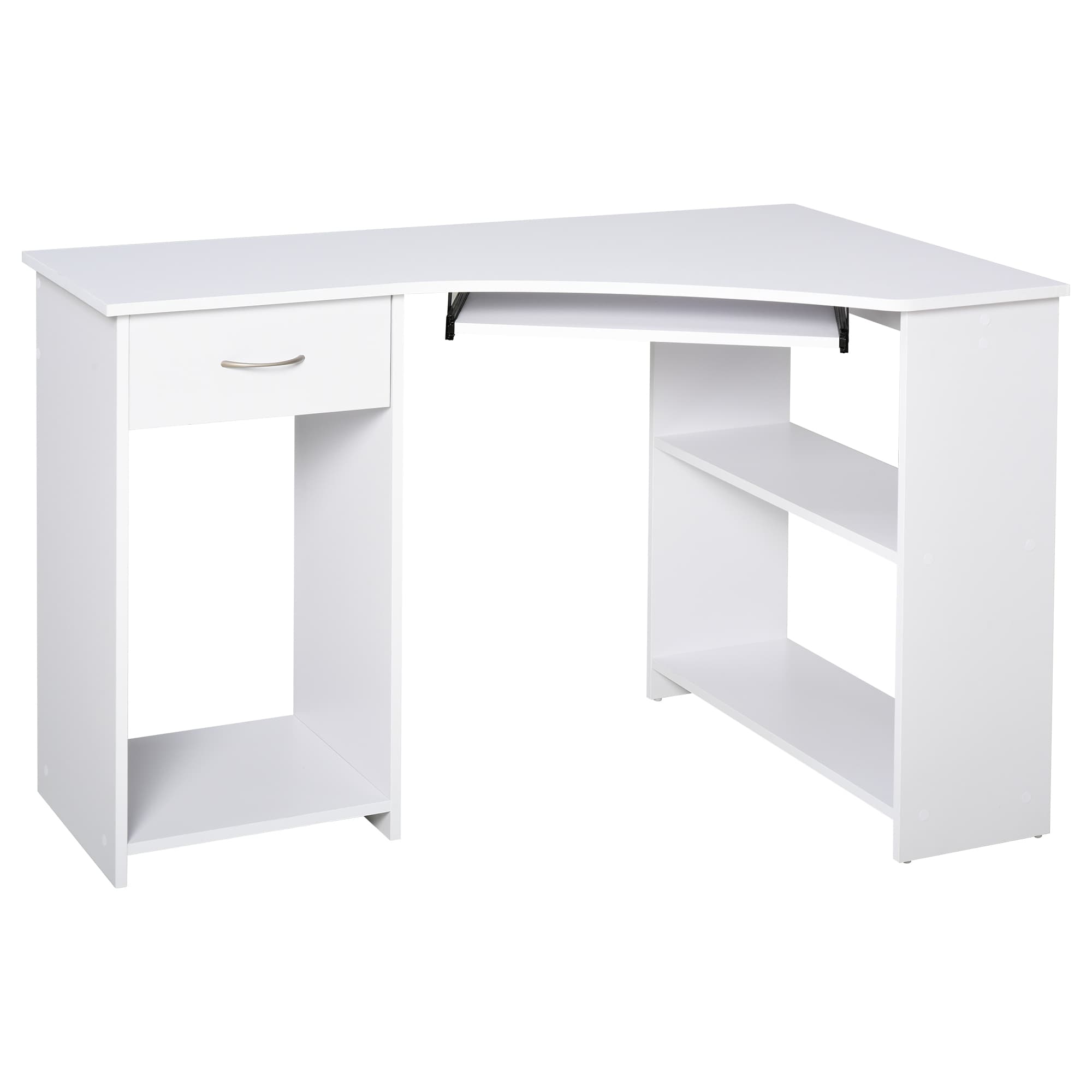 HOMCOM L-Shaped Desk w/ 2 Shelves, Corner Computer Desk, Keyboard Tray Drawer & CPU Stand Home Office Study Bedroom Furniture White | Aosom UK