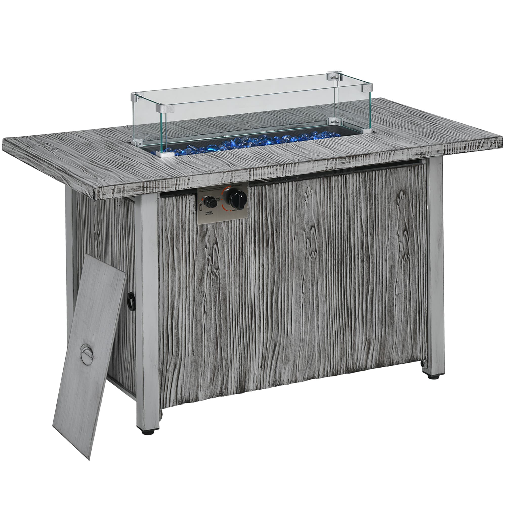 Outsunny 50,000 BTU Gas Fire Pit Table with Cover, Glass Screen and Glass Beads, Grey | Aosom UK