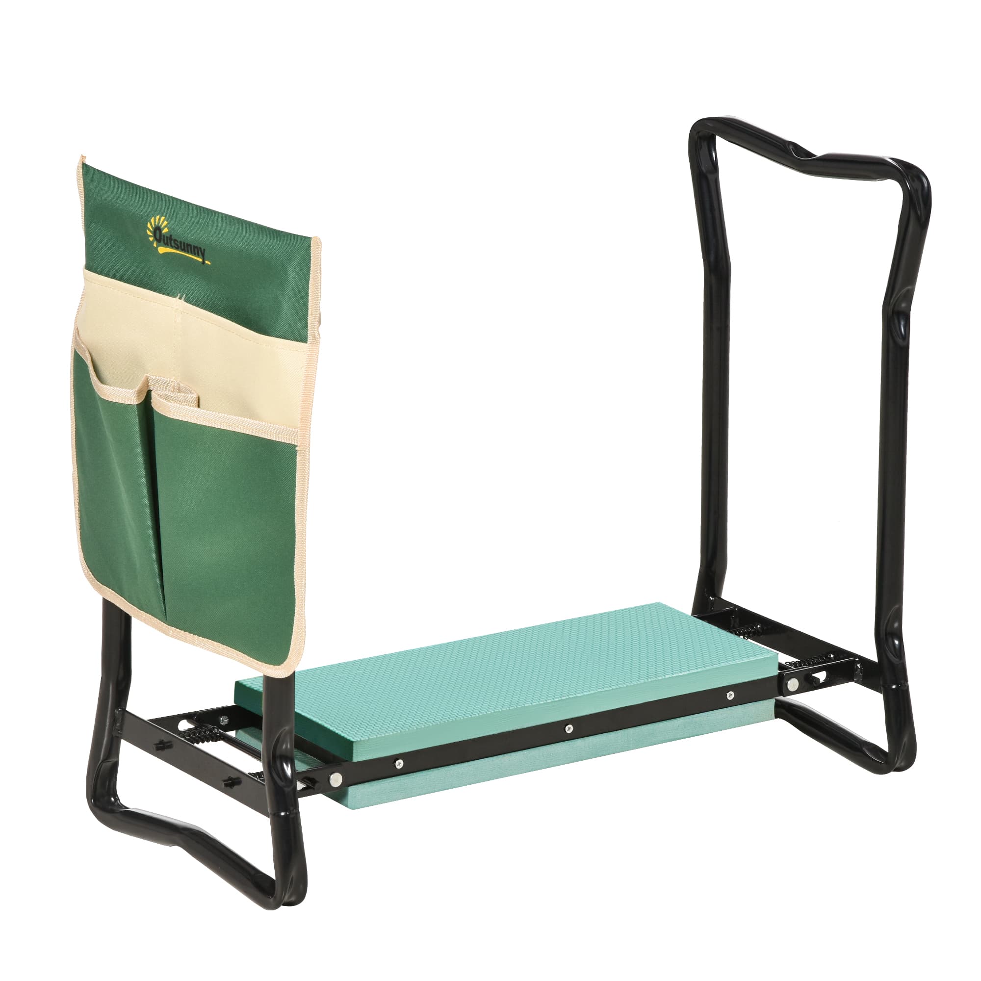 Outsunny Foldable Steel Frame Garden Kneeler Seat w/ Foam Bag Tool Bag Pouch Outdoor Garden Stable Sturdy Assistance Versatile Use | Aosom UK