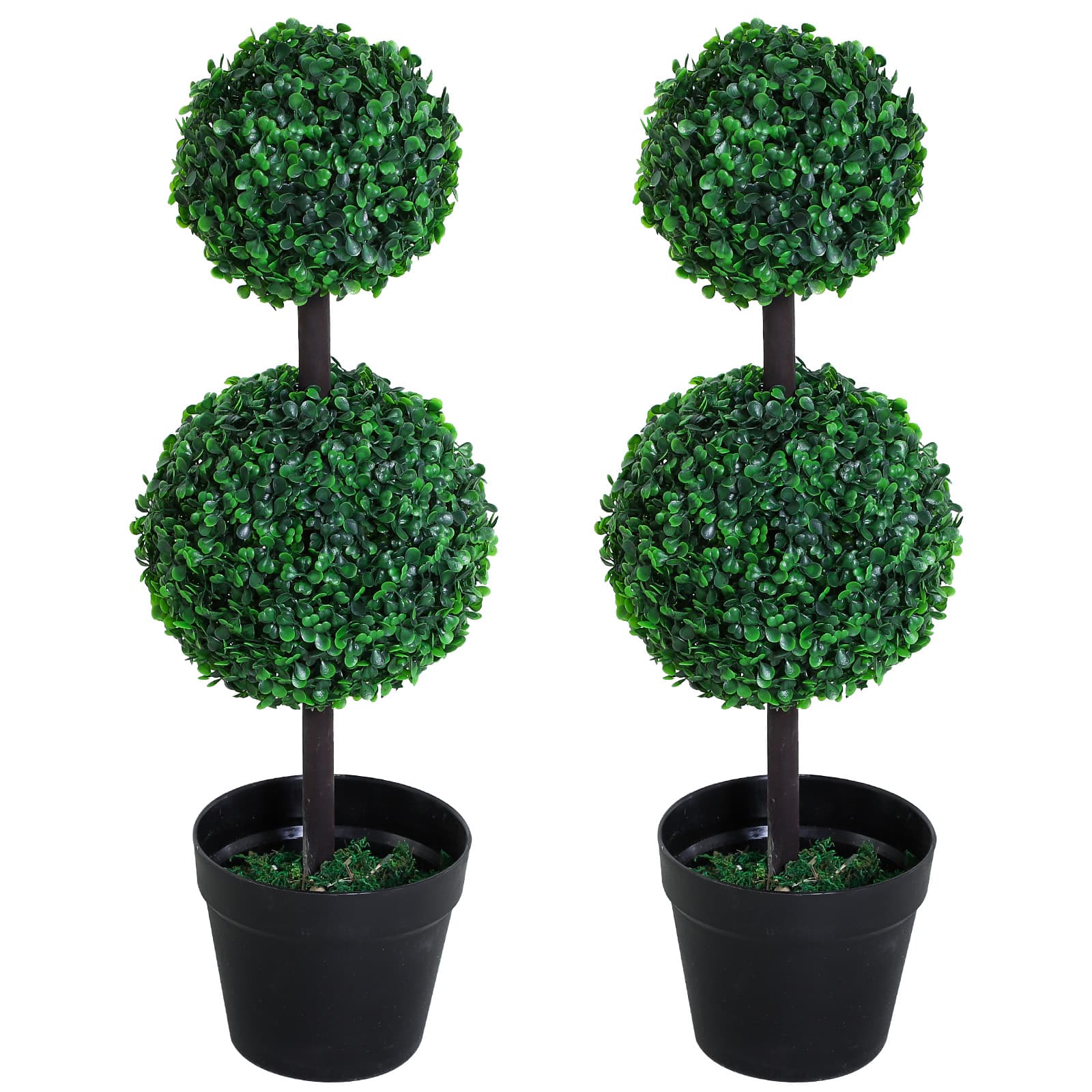 Outsunny Set of 2 Artificial Boxwood Ball Topiary Trees Potted Decorative Plant Outdoor and Indoor Décor (67cm) | Aosom UK
