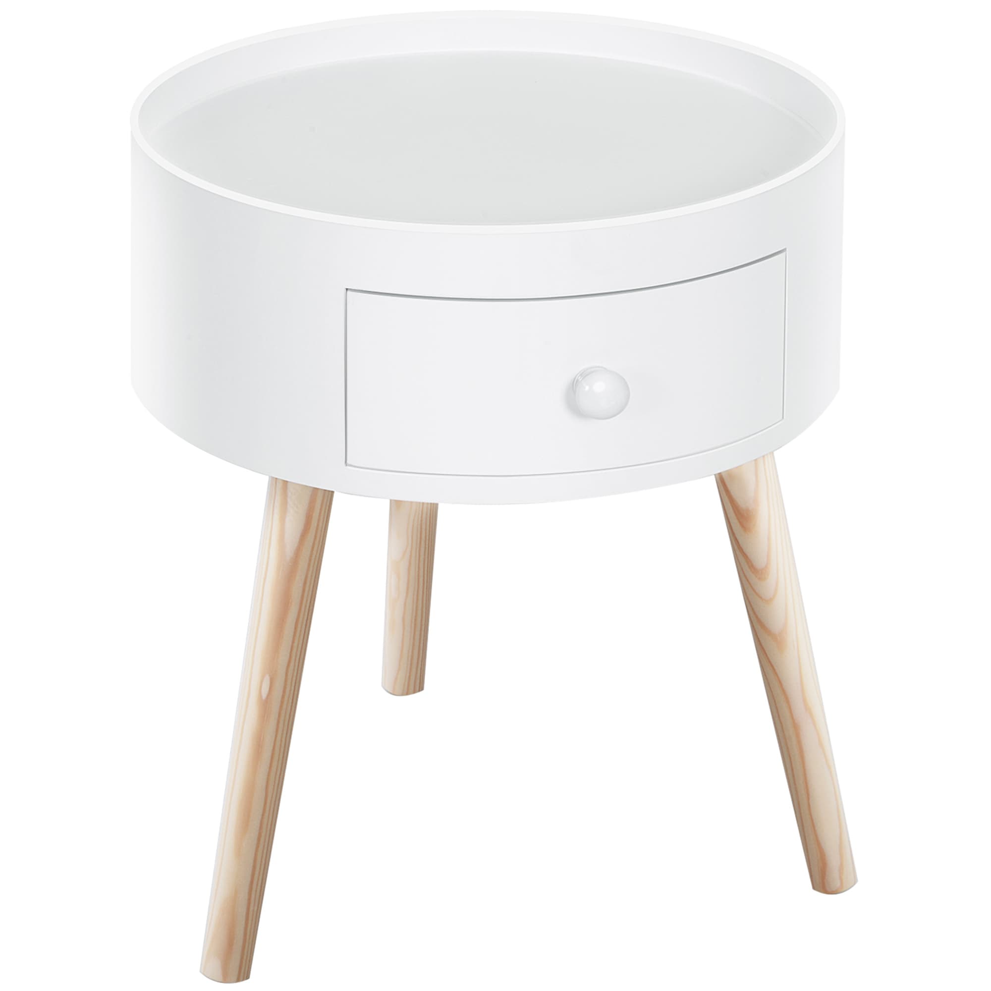 HOMCOM Modern Round Coffee Table, Wooden Side Table with Drawer, Wood Legs, Living Room Storage, White | Aosom UK