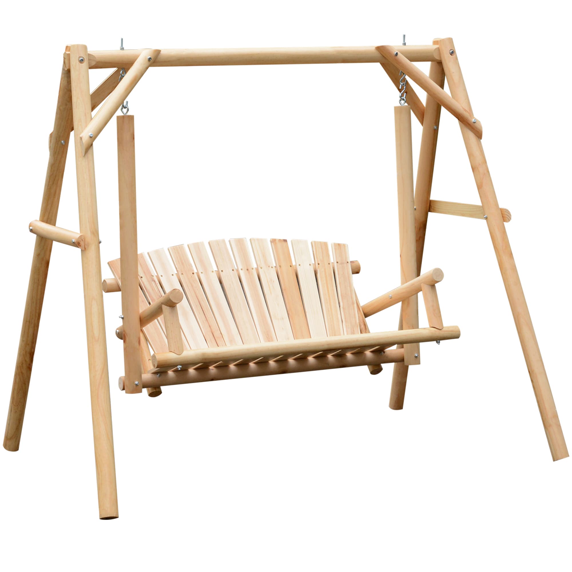 Outsunny Outdoor 2 Seater Larch Wood Wooden Garden Porch Swing Chair  Hammock Bench Lounger
