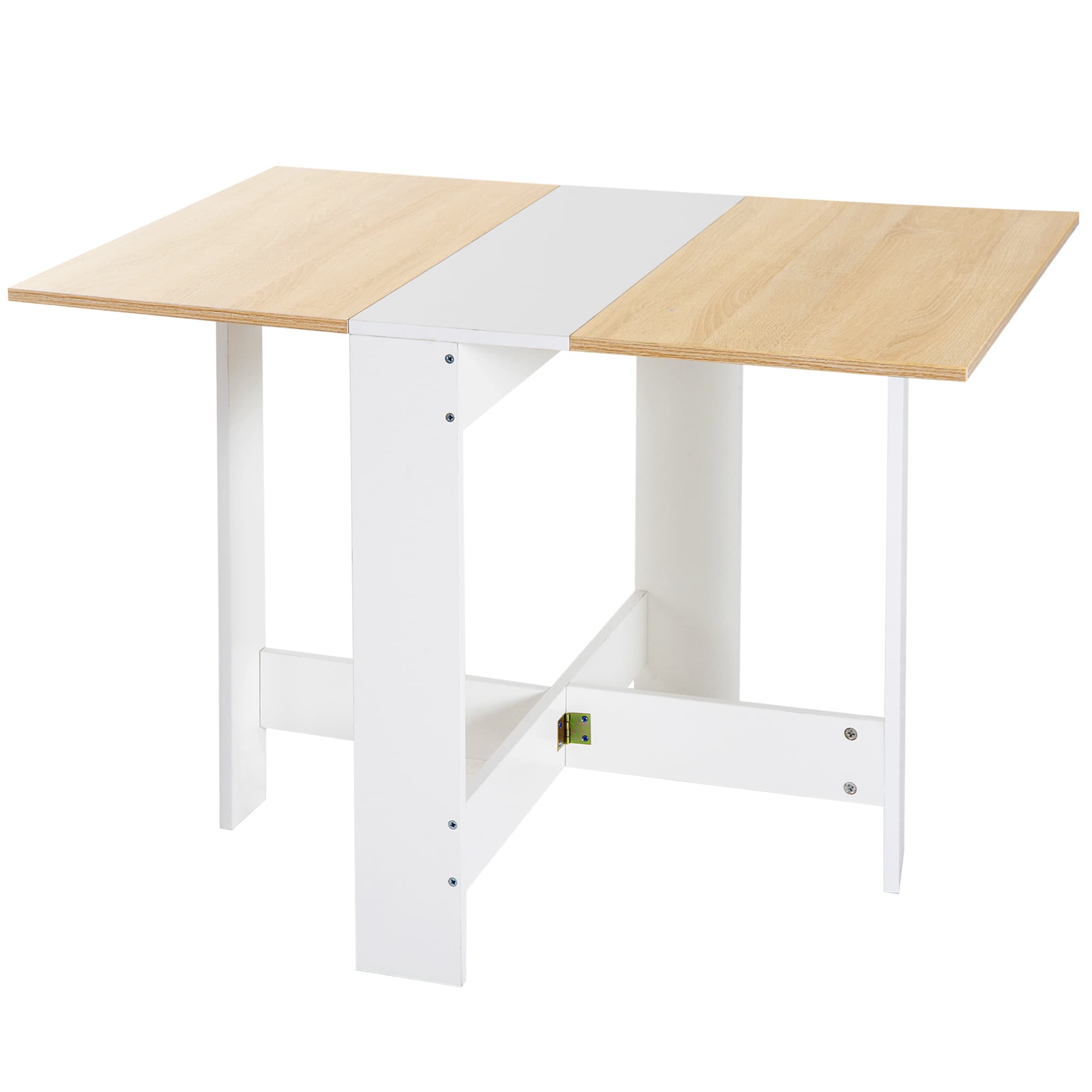 HOMCOM Particle Board Folding Wood Tables, Drop Leaf Dining Table for Space Saving, Writing Computer Desk, Home Office, Oak & White | Aosom UK