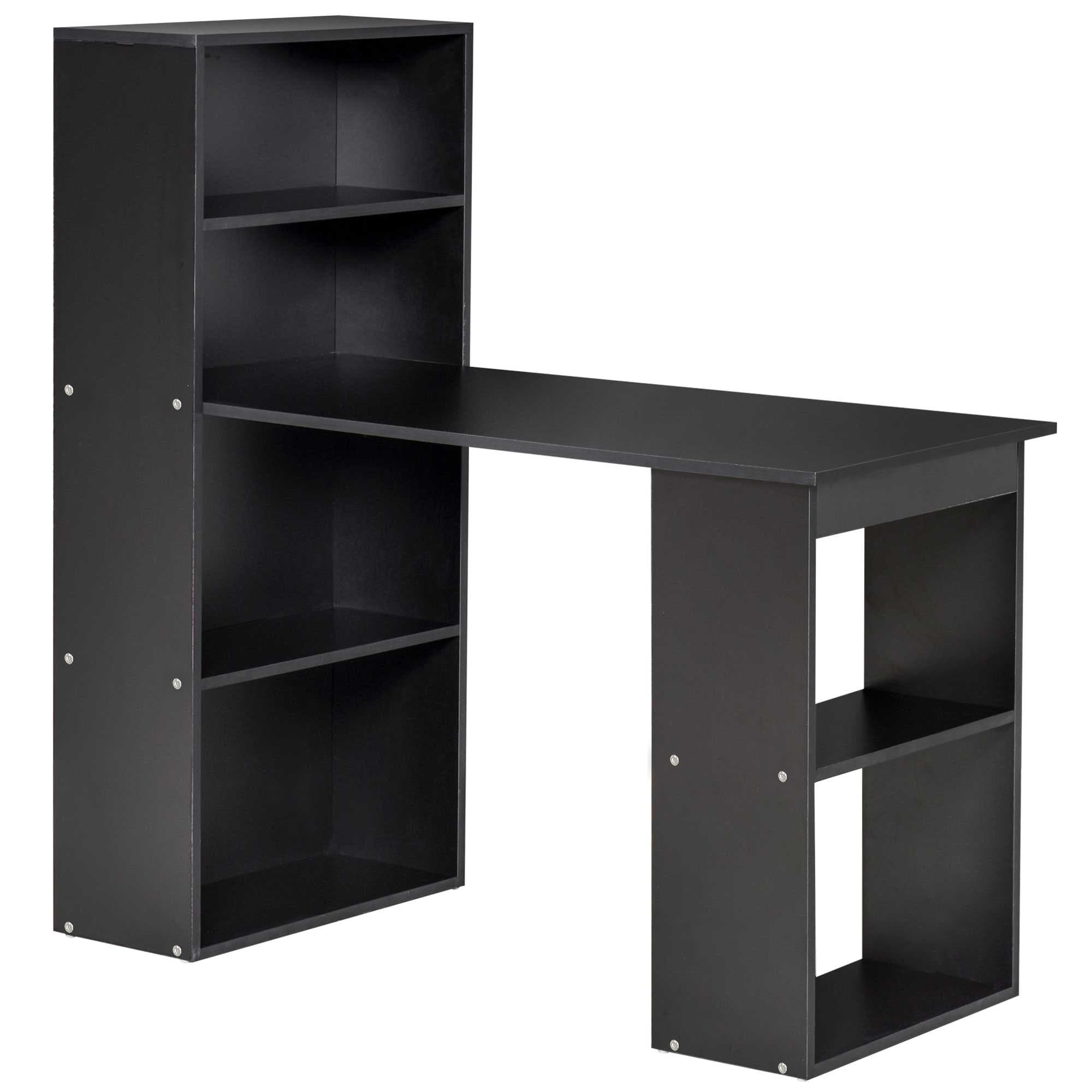 HOMCOM 120cm Modern Computer Desk Bookshelf Writing Table Workstation PC Laptop Study Home Office 6 Shelves Black | Aosom UK