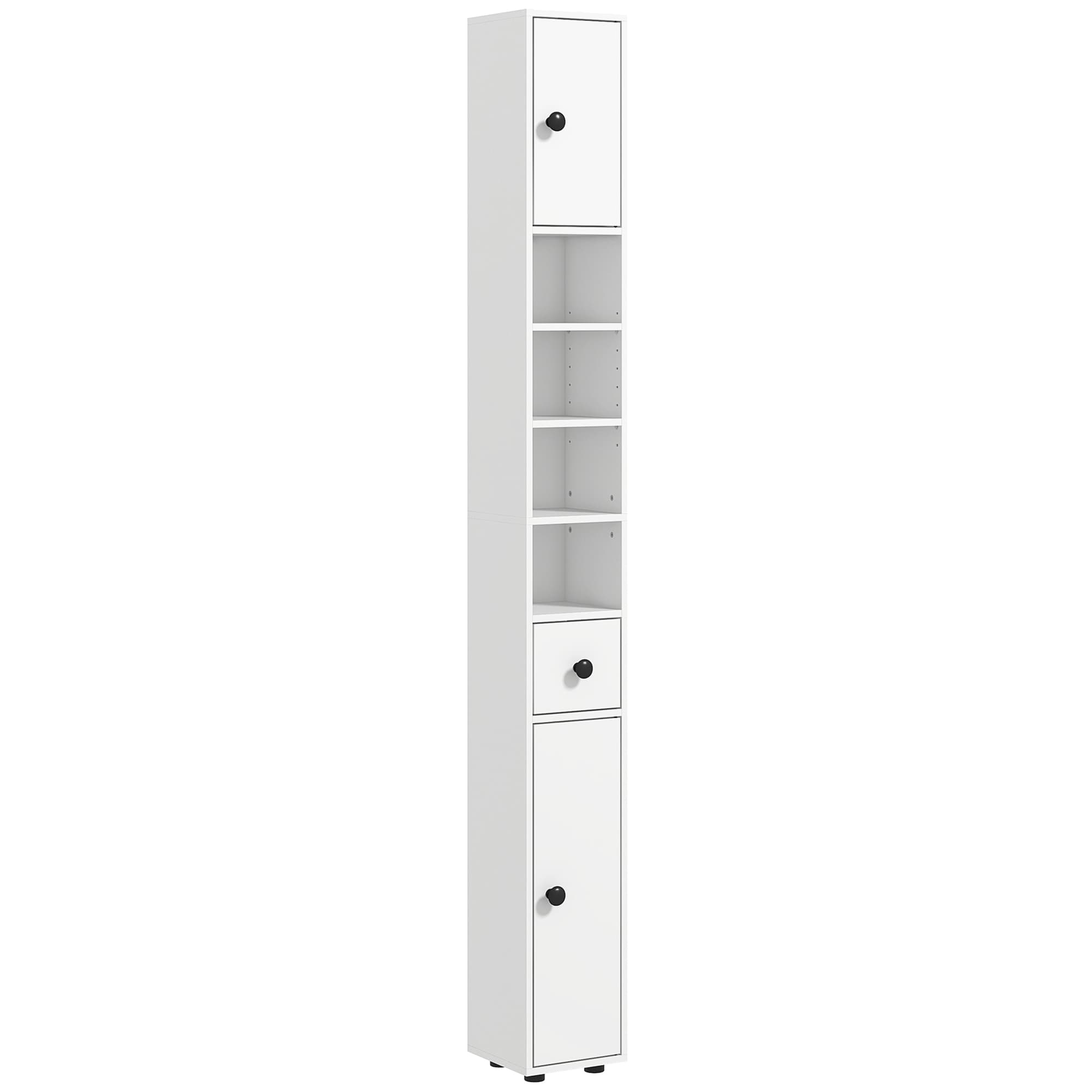 Kleankin 180cm Slim Bathroom Cabinet with 9-layered Independent Storage, Narrow Stoage Cabinet for Family-friendly Storage, White | Aosom UK