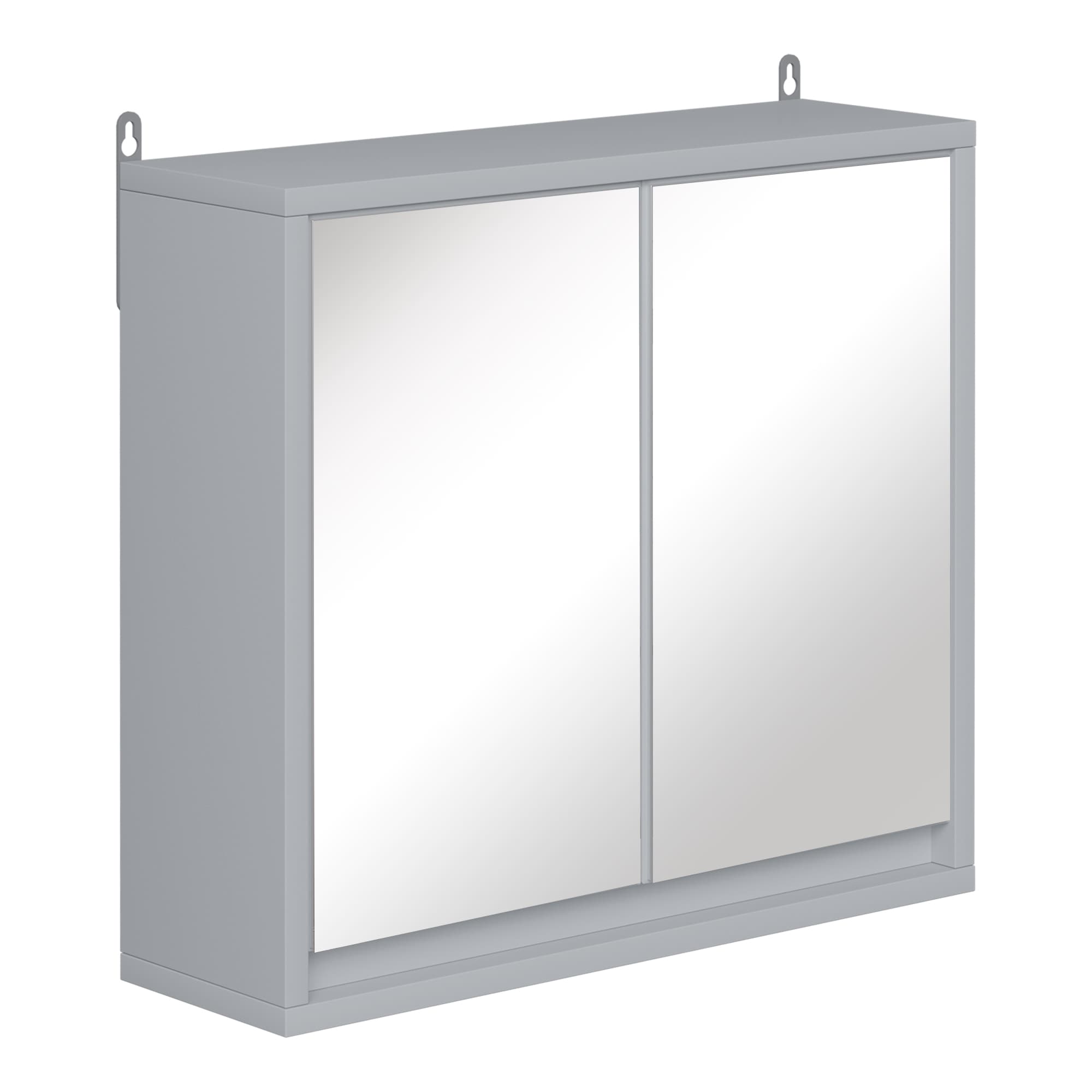 HOMCOM Bathroom Wall Cabinet with Mirror, Adjustable Shelf, Cushioned Door with Quiet Close, for Bathroom or Bedroom Vanity, Grey | Aosom UK