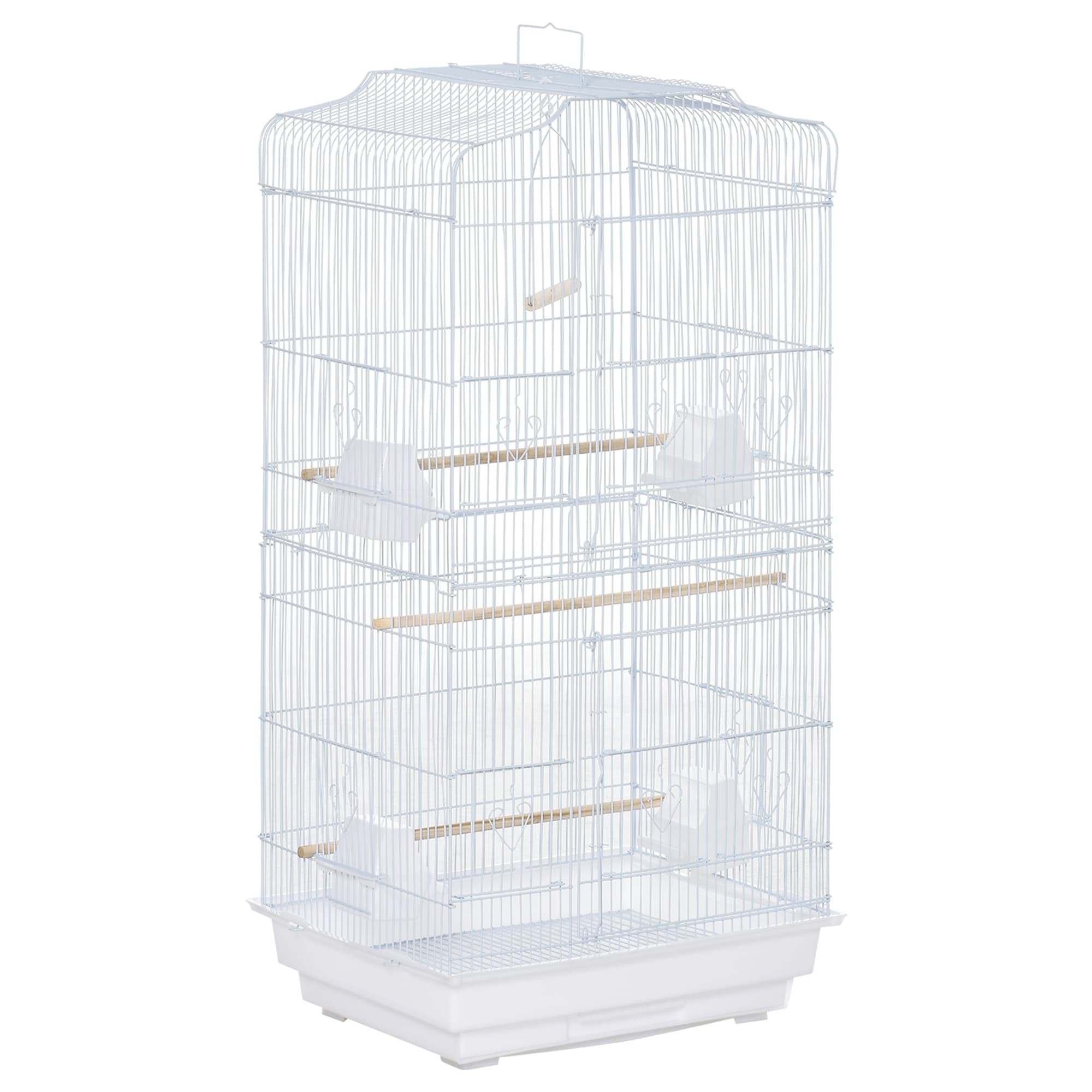PawHut Large Metal Bird Cage with Stand, Perches, Food Bowls, Swing for Budgie, Parakeet, 46.5 x 35.5 x 92cm,White