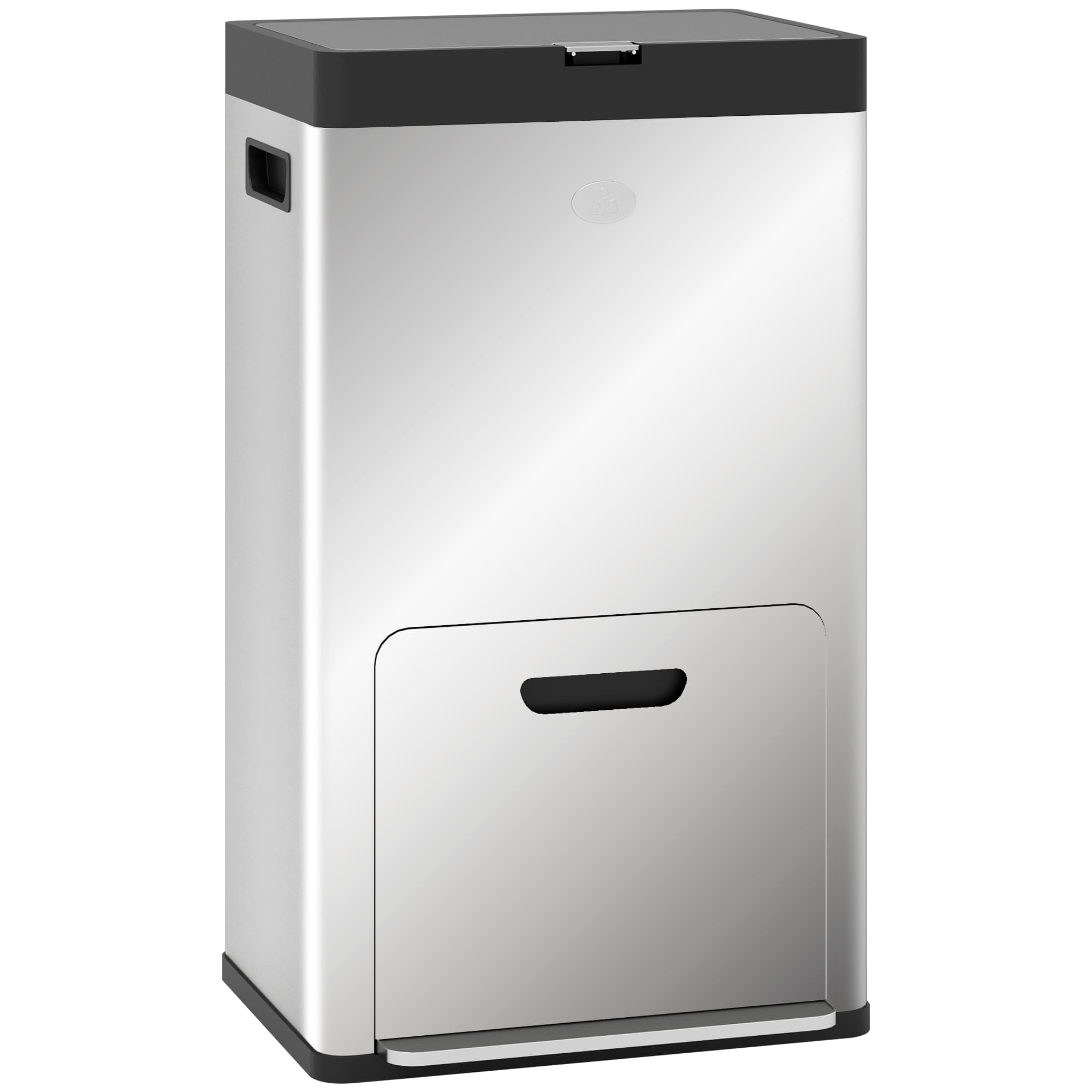 HOMCOM 56L Triple Compartment Stainless Steel Kitchen Bin, with Deodoriser Holders and Wheels - Silver Tone | Aosom UK