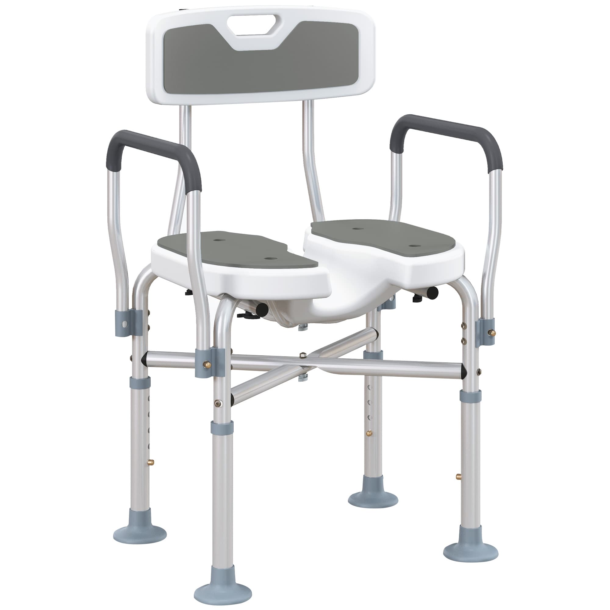 HOMCOM Shower Chair with Upgraded U-shaped Seat and Reinforced Crossbars, Height Adjustable Padded Bath Chair with Non-slip Feet, Grey