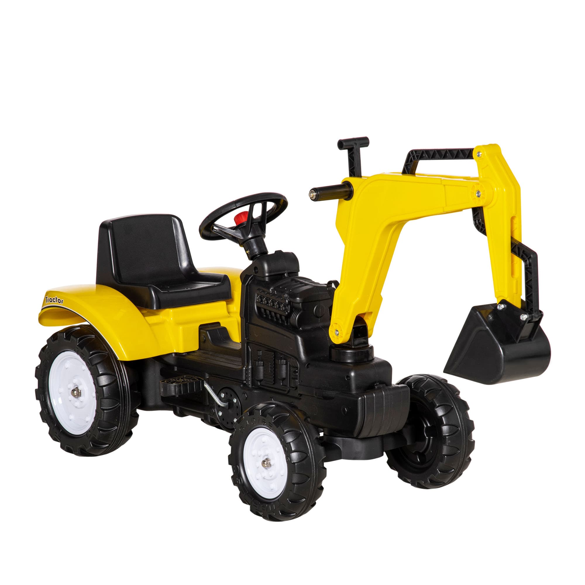 HOMCOM Pedal Digger, Ride-on Construction Toy Car with Functional Horn, Pretend Play, Yellow | Aosom UK