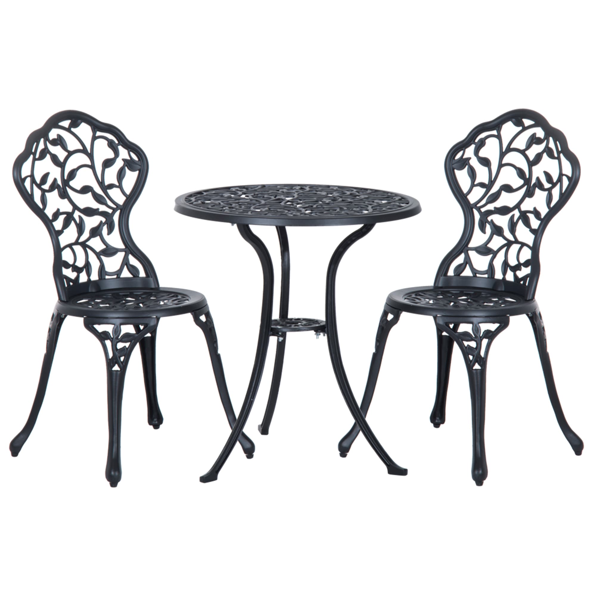 Outsunny Cast Aluminium Bistro Set: Antique Style 3-Piece Garden Furniture with Table & Chairs, Outdoor Seating | Aosom UK