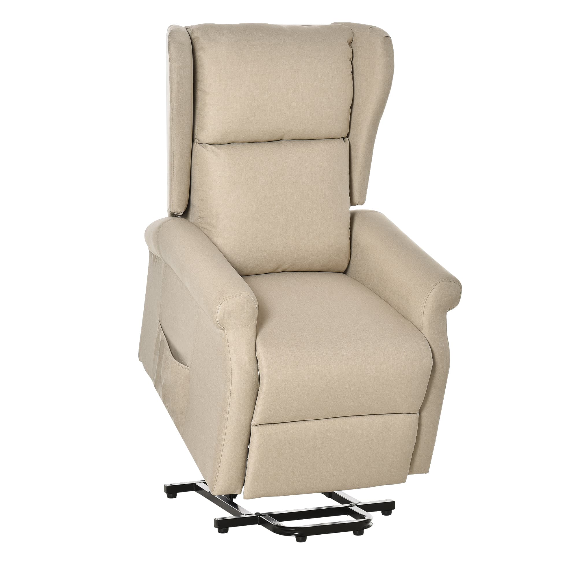 HOMCOM Electric Recliner Armchair for Elderly with Remote Control, Fabric Riser Recliner Chair, Beige | Aosom UK