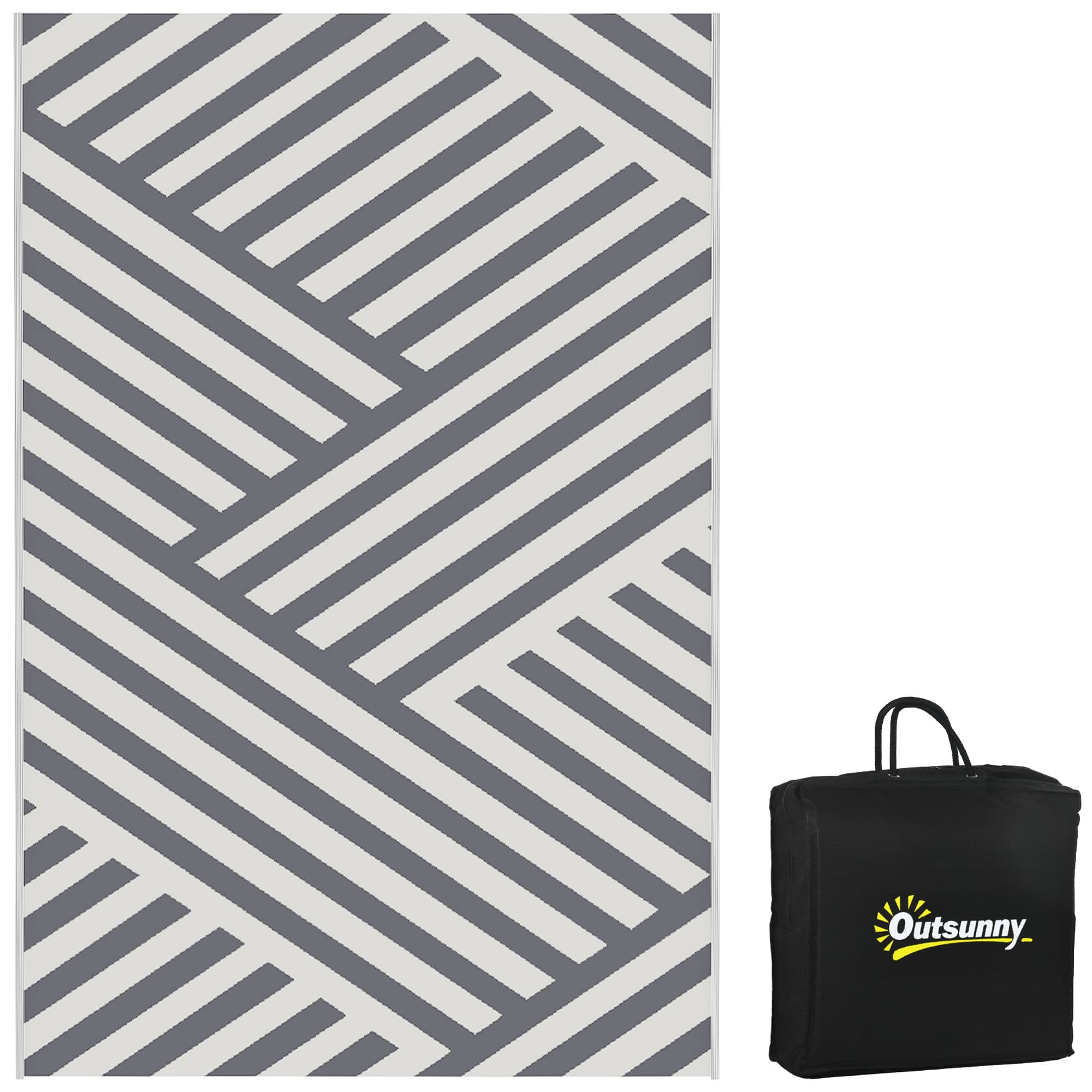 Outsunny Reversible Outdoor Rug, Plastic Straw, Portable with Carry Bag, 182 x 274cm, Grey and Cream | Aosom UK