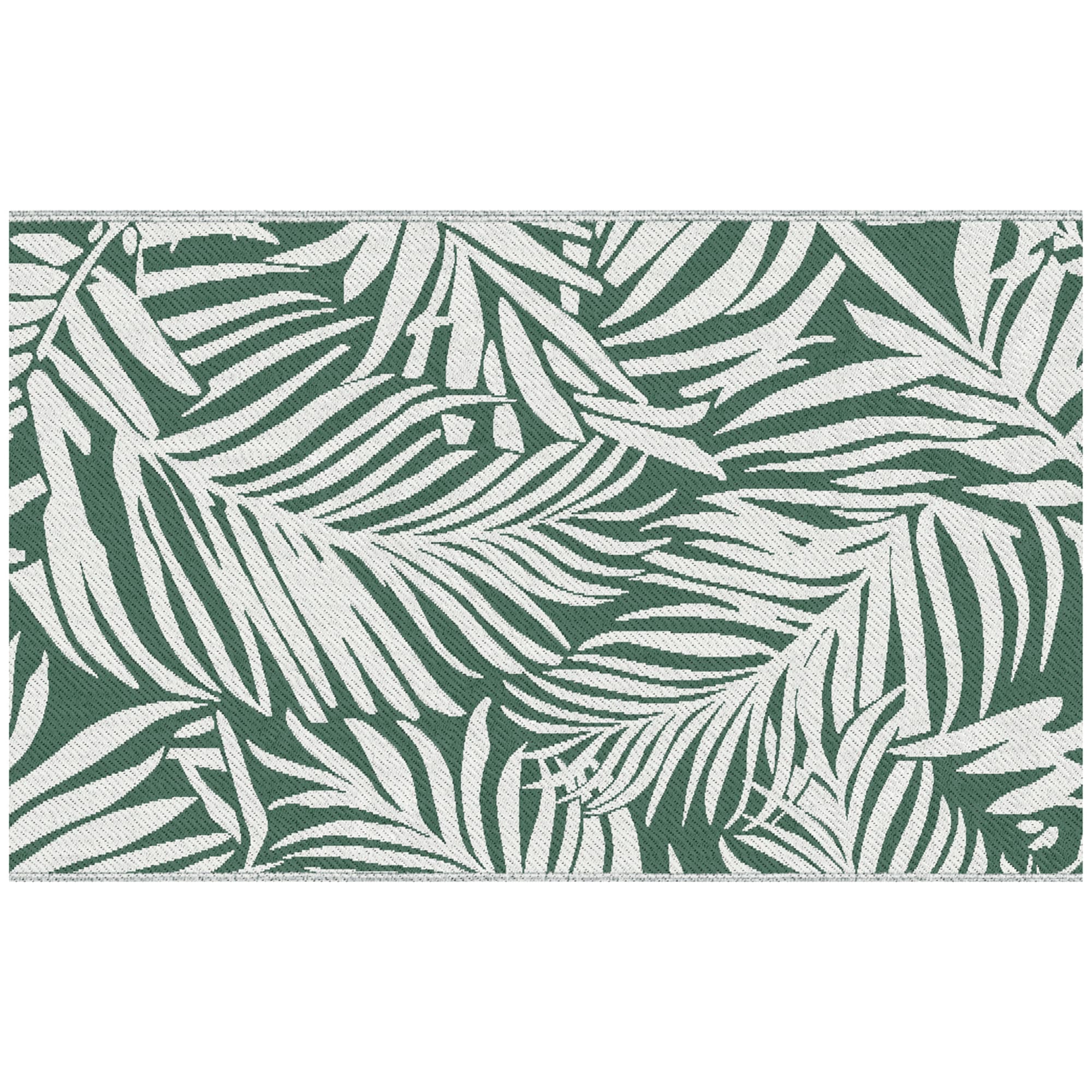 Outsunny Reversible Outdoor RV Rug, 1.5 x 2.4m Patio Floor Mat for Garden, Deck, Beach, Camping, Green Leaves, Green and White