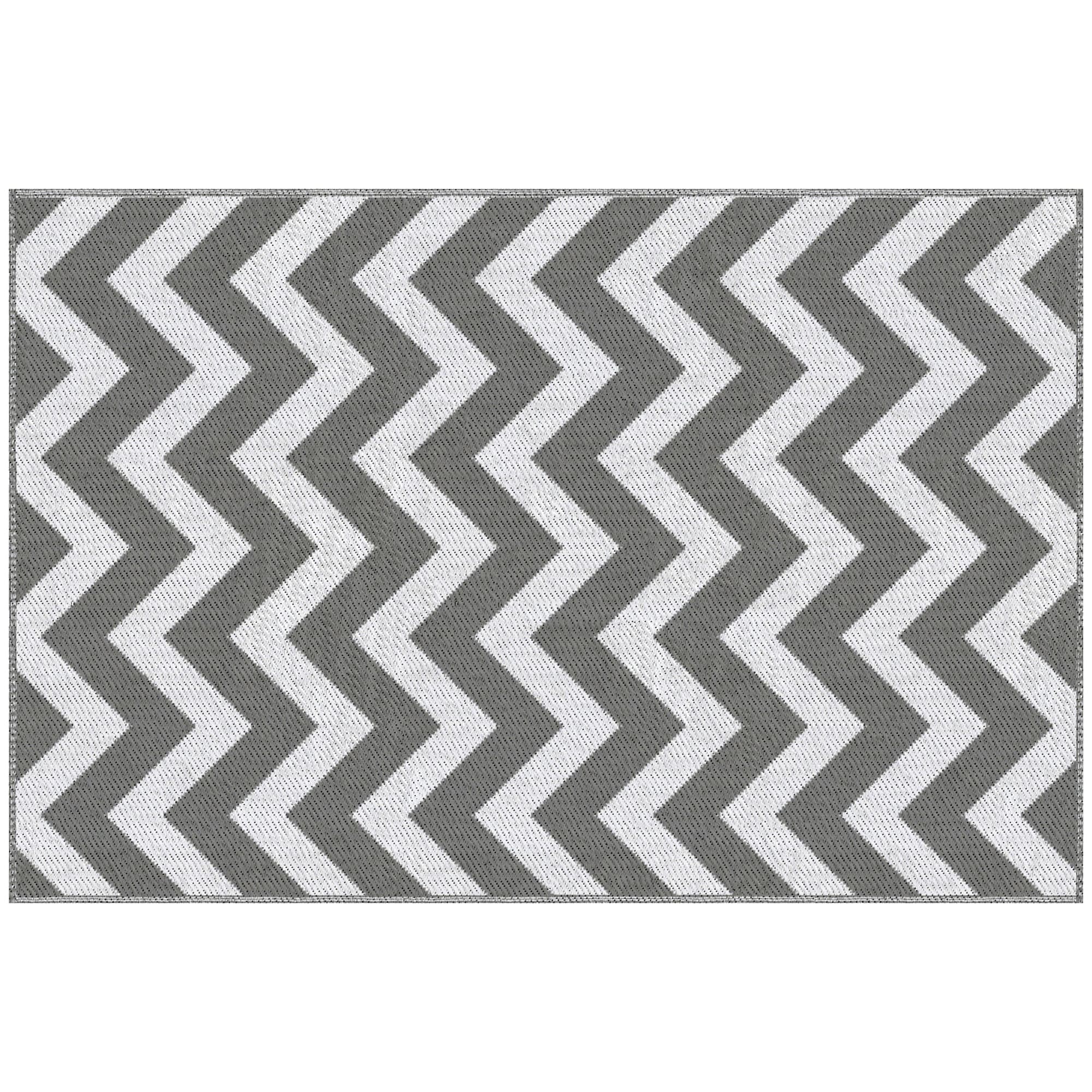 Outsunny Reversible Outdoor Rug, 1.2 x 1.8m Patio Carpet, Waterproof Plastic Rug for Garden, Deck, Picnic, Beach, Camping, Grey and White