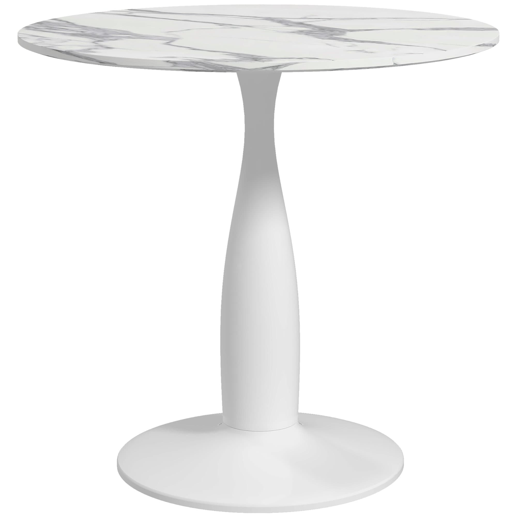 HOMCOM Small Round Dining Table, with Steel Base, Non-slip Foot Pad, Compact Size for Kitchen, Dining Room, White and Grey | Aosom UK