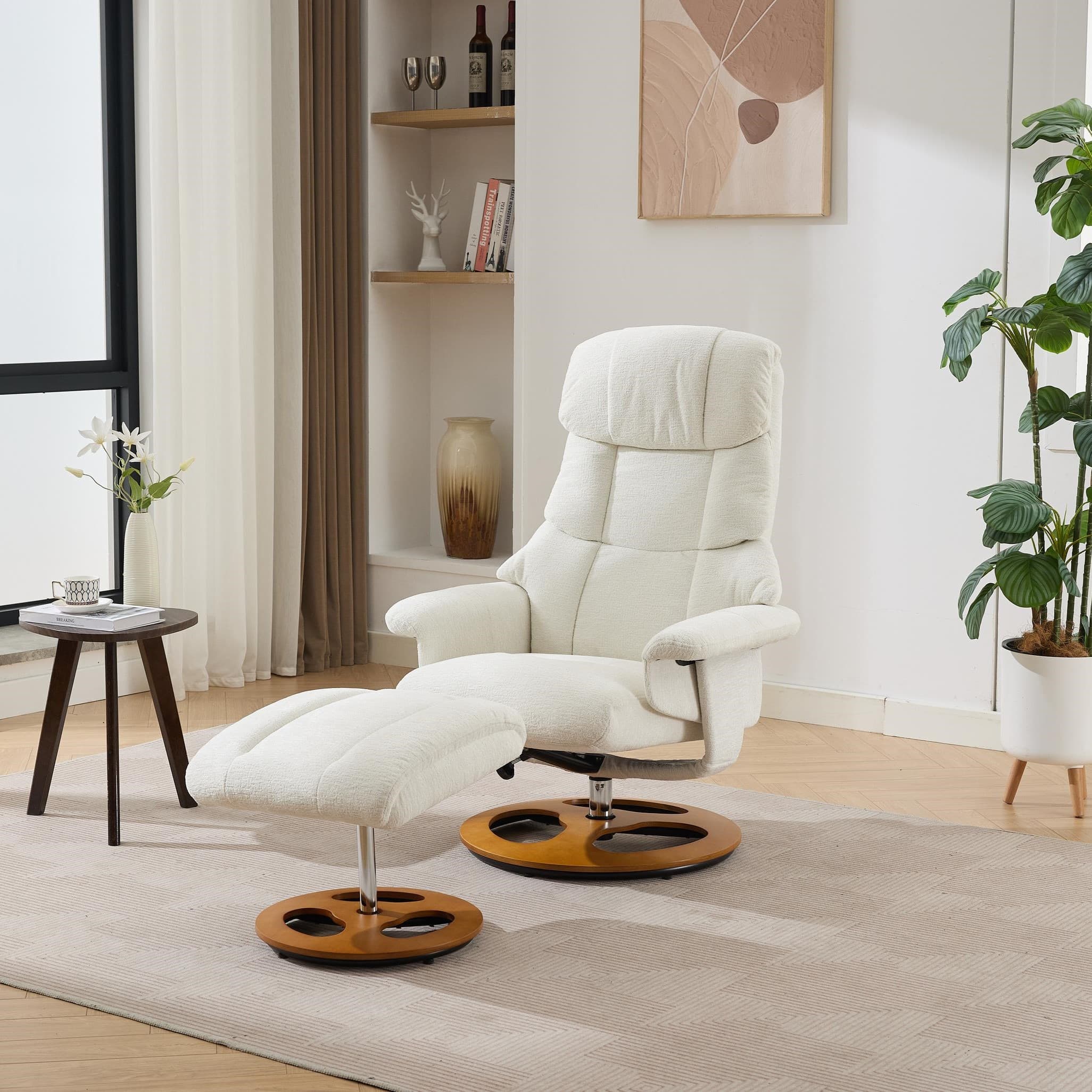 Swivel Massage Recliner with Ottoman Footstool, 5-Point Massager, Ergonomic Backrest, Ideal for Living Room, 88L x 80W x 106H cm, White | Aosom.UK