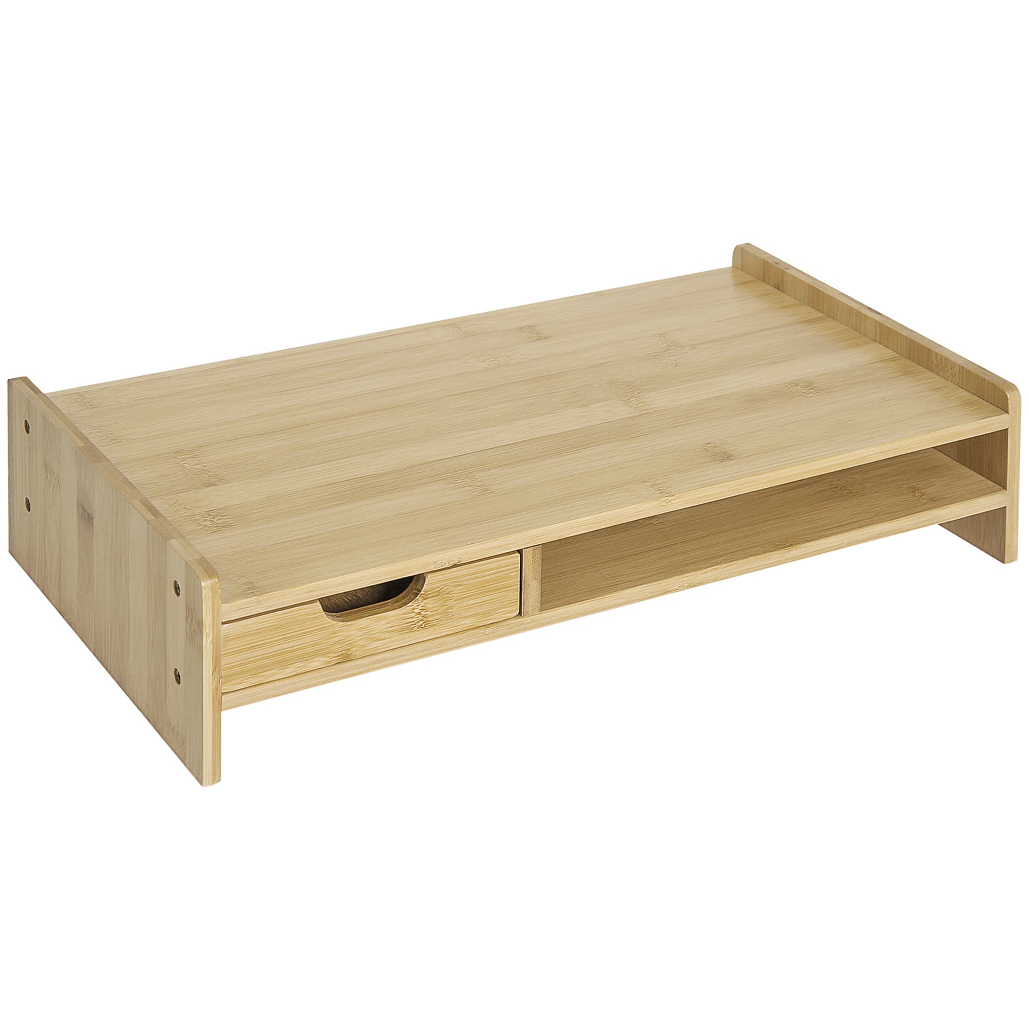 HOMCOM Laptop and Screen Stand PC Plinth Stand TV Computer Desktop Organiser W/Drawer Bamboo | Aosom UK