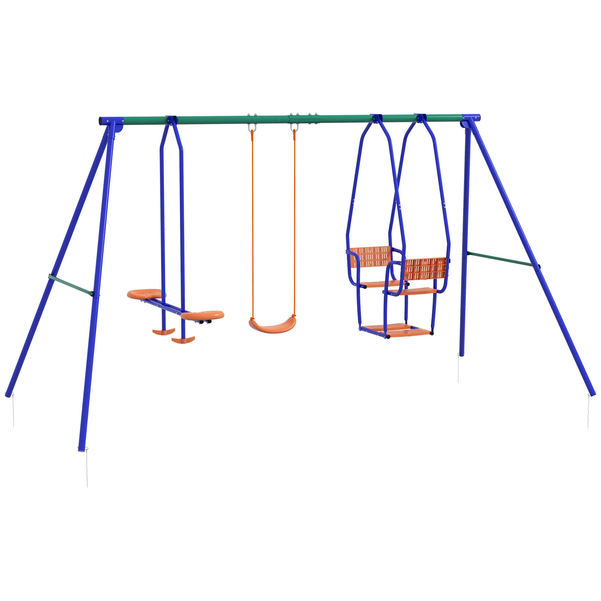 Outsunny 3 in 1 Metal Kids Swing Set with Swing Glider Rocking Chair Orange