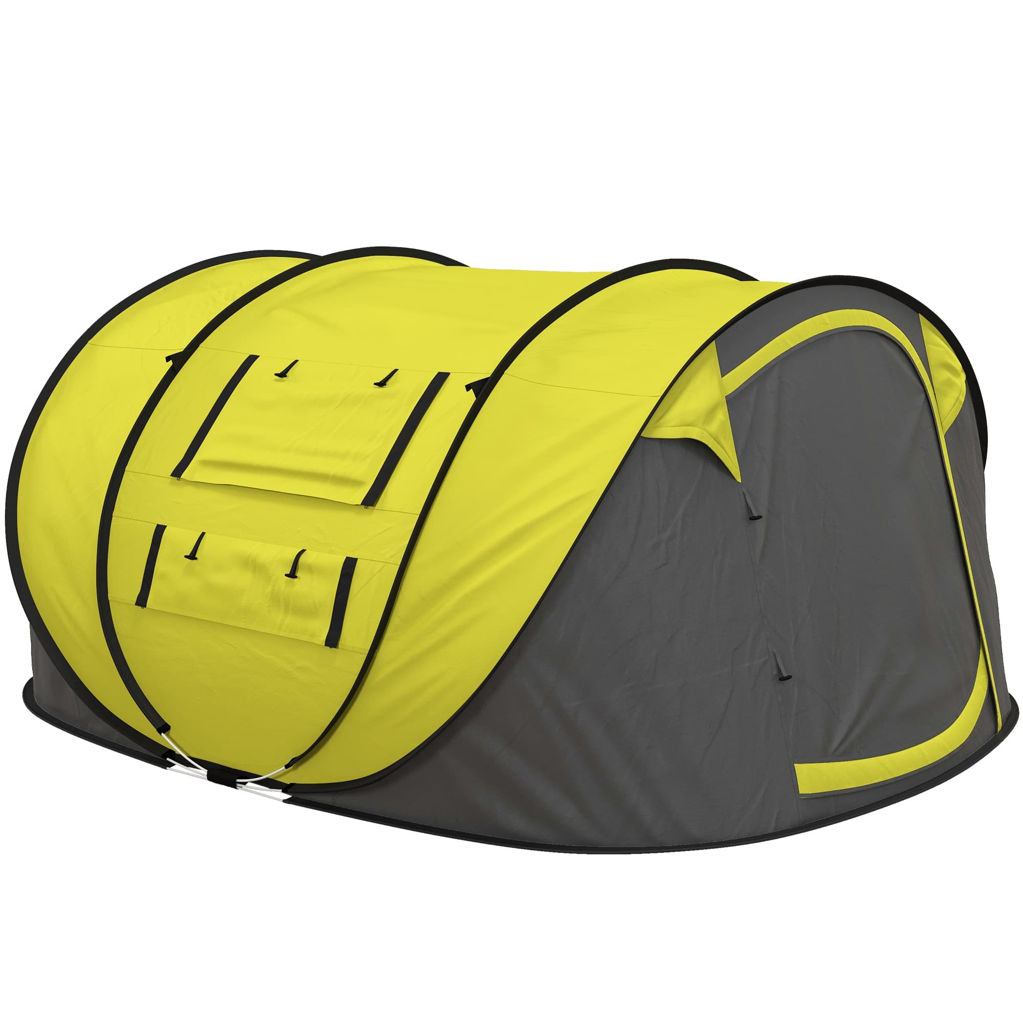 Outsunny 4-5 Person Pop-up Camping Tent Waterproof Family Tent w/ 2 Mesh Windows & PVC Windows Portable Carry Bag for Outdoor Trip, Yellow