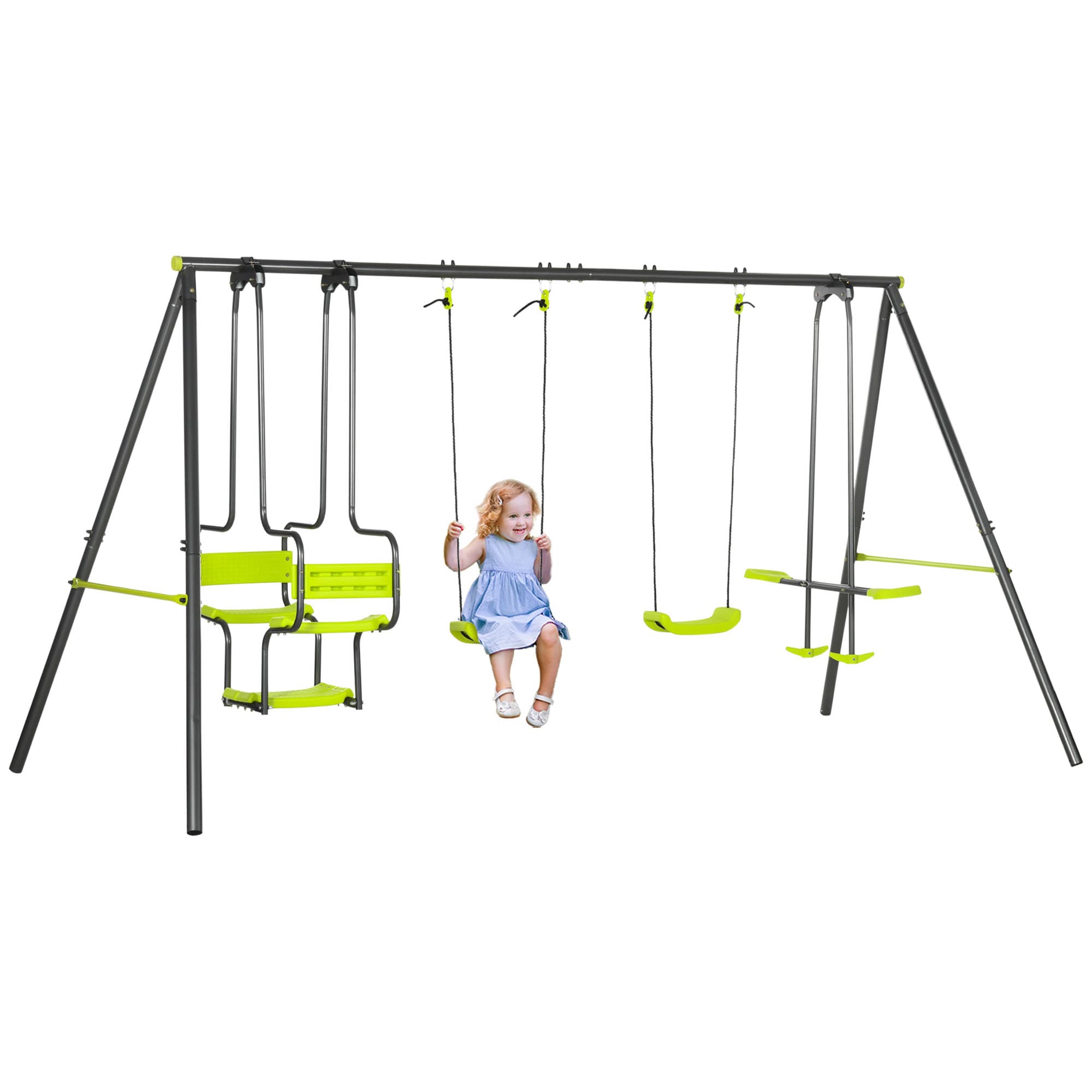 Outsunny Metal Garden Swing Set with Double Swings Glider Swing Seats Green