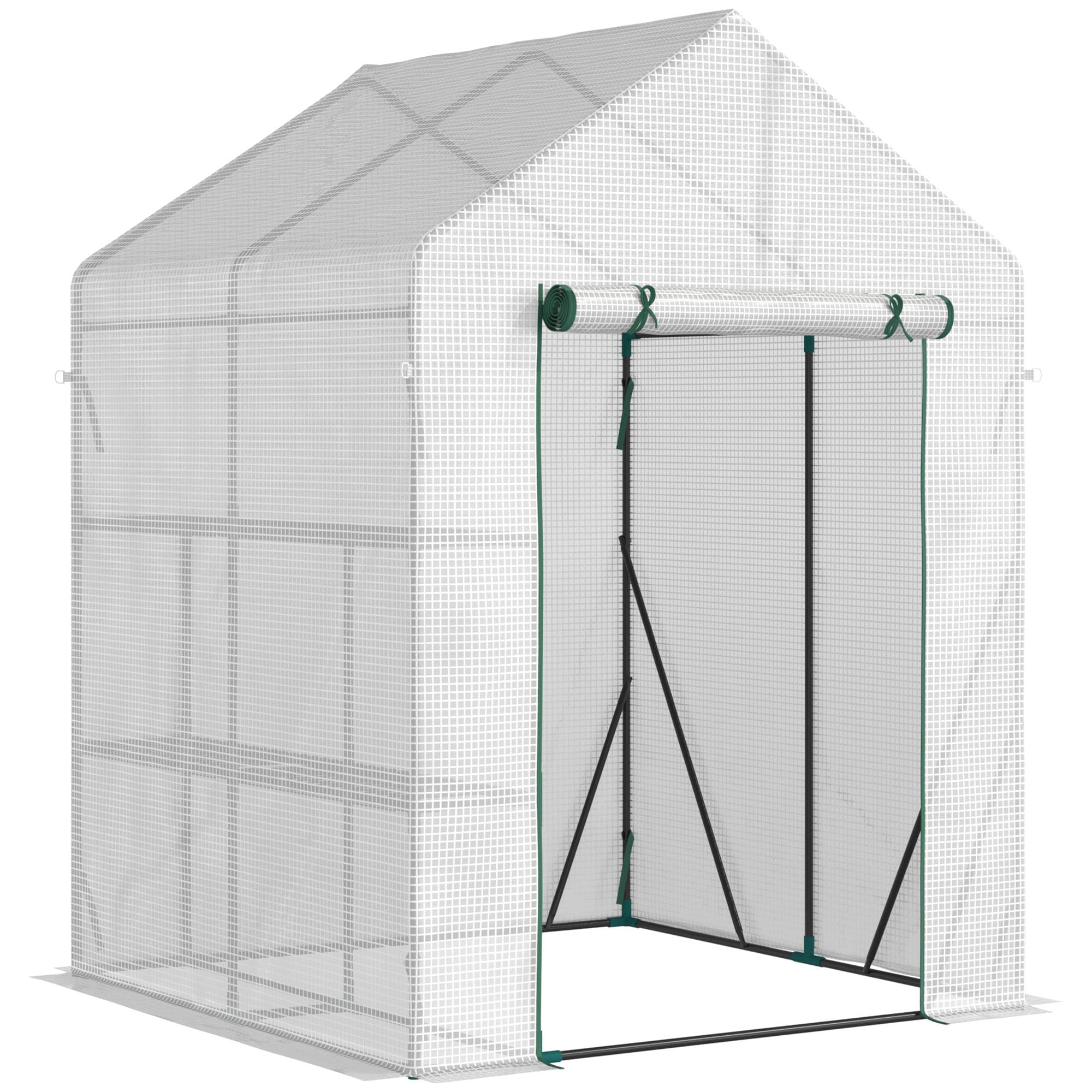 Outsunny Walk-In Greenhouse Portable Gardening Plant Grow House with 2 Tier Shelf, Roll-Up Zippered Door and PE Cover, 143 x 143 x 195 cm | Aosom UK