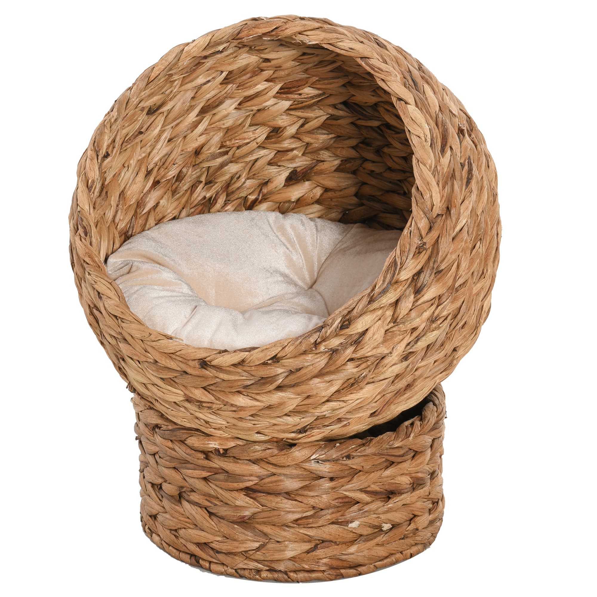 PawHut Cat Braided Banana Leaf House Enclosure, Designed for Indoors and Includes Super Soft Cotton Bed, 60cm, Beige
