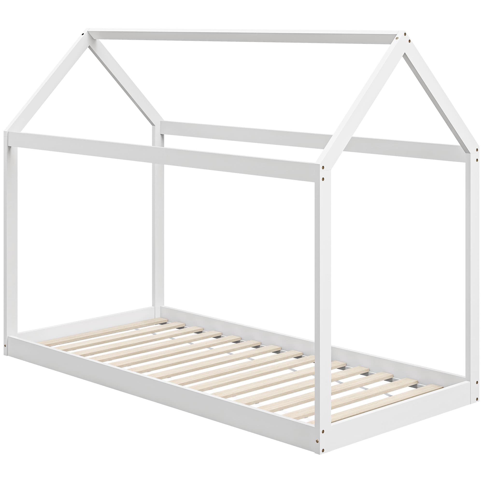 HOMCOM Single Bed Base with House Scandinavian Style, Wooden Bed Frame for 90W x 190Dcm Mattress, White | Aosom UK
