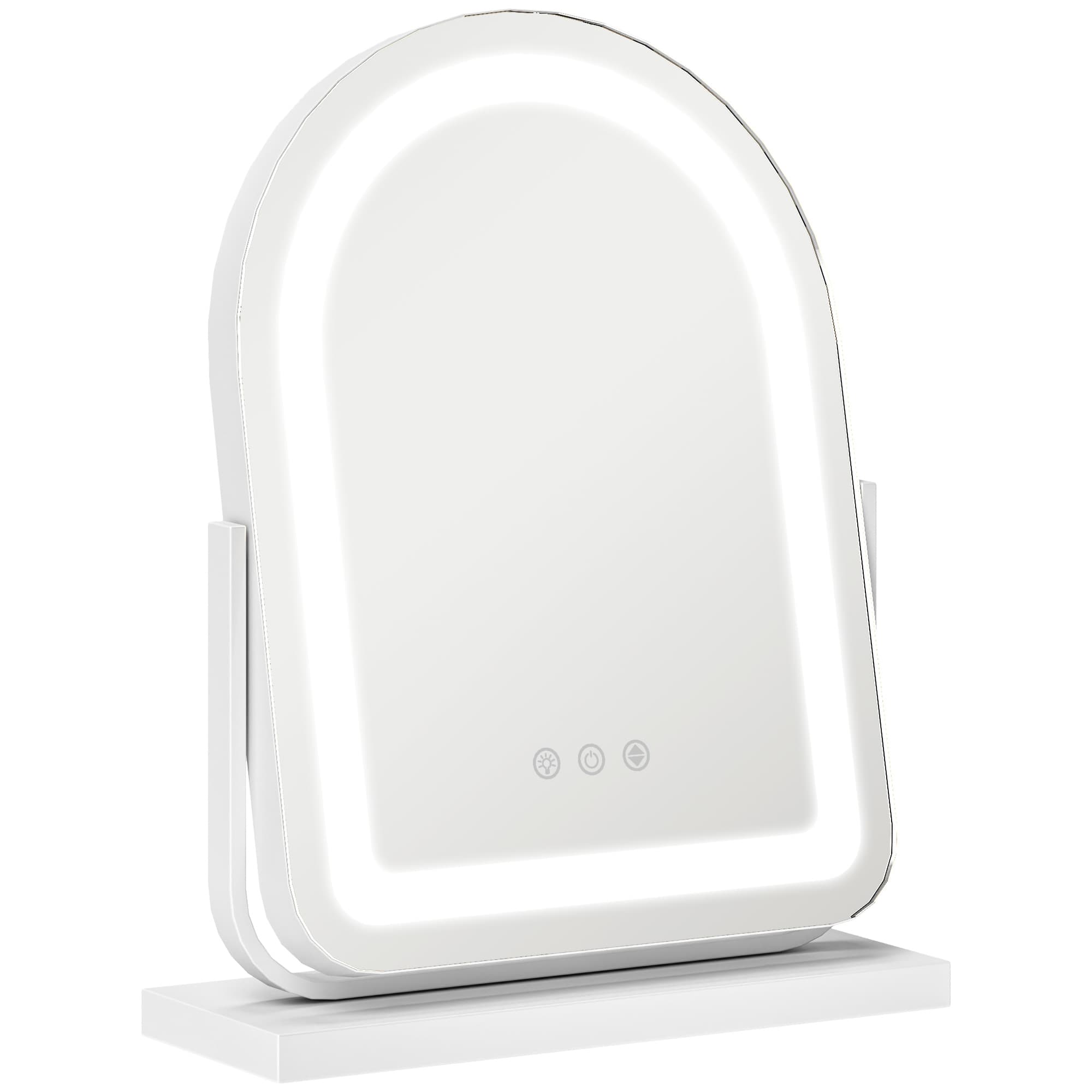 HOMCOM LED Vanity Mirror with Lights, 33 x 44.5cm Lighted Makeup Mirror with 3 Colour, 360° Rotation, Touch Screen, for Dressing Room, White