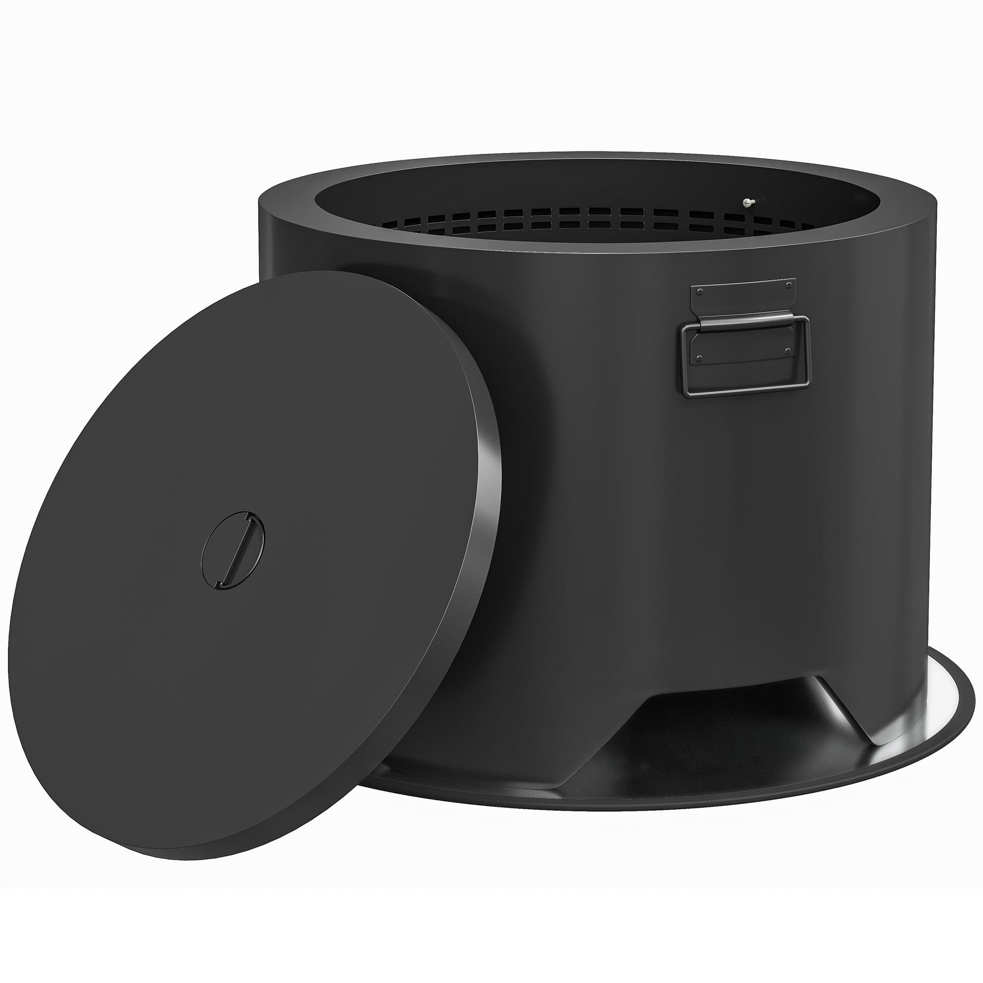 Outsunny Outdoor Round Fire Pit with Lid and Fire Poker - Black
