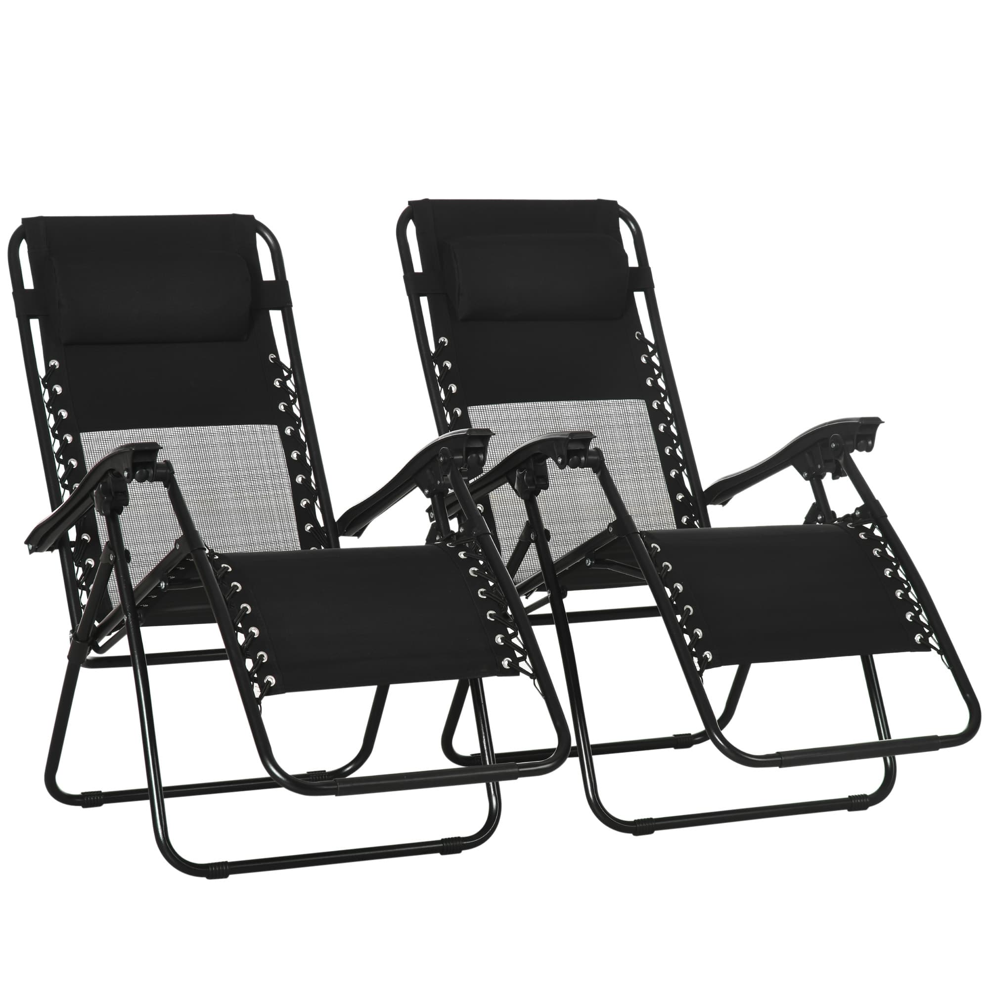 Outsunny Zero Gravity Relaxation: Foldable Outdoor Chair Set with Footrest & Removable Headrest, Ebony Black