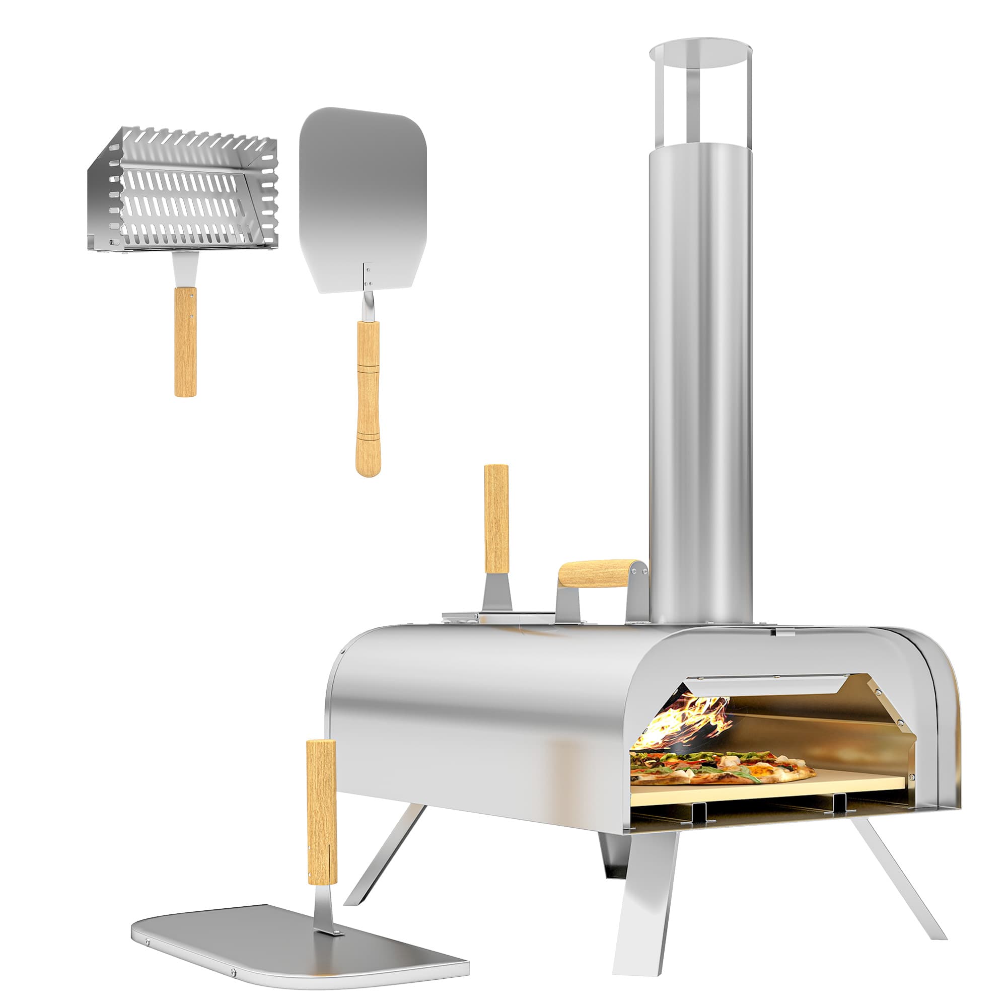 Outsunny Outdoor Pizza Oven, Portable Wood Pellet Pizza Oven with Pizza Stone and Peel, Foldable Legs, Chimney | Aosom UK