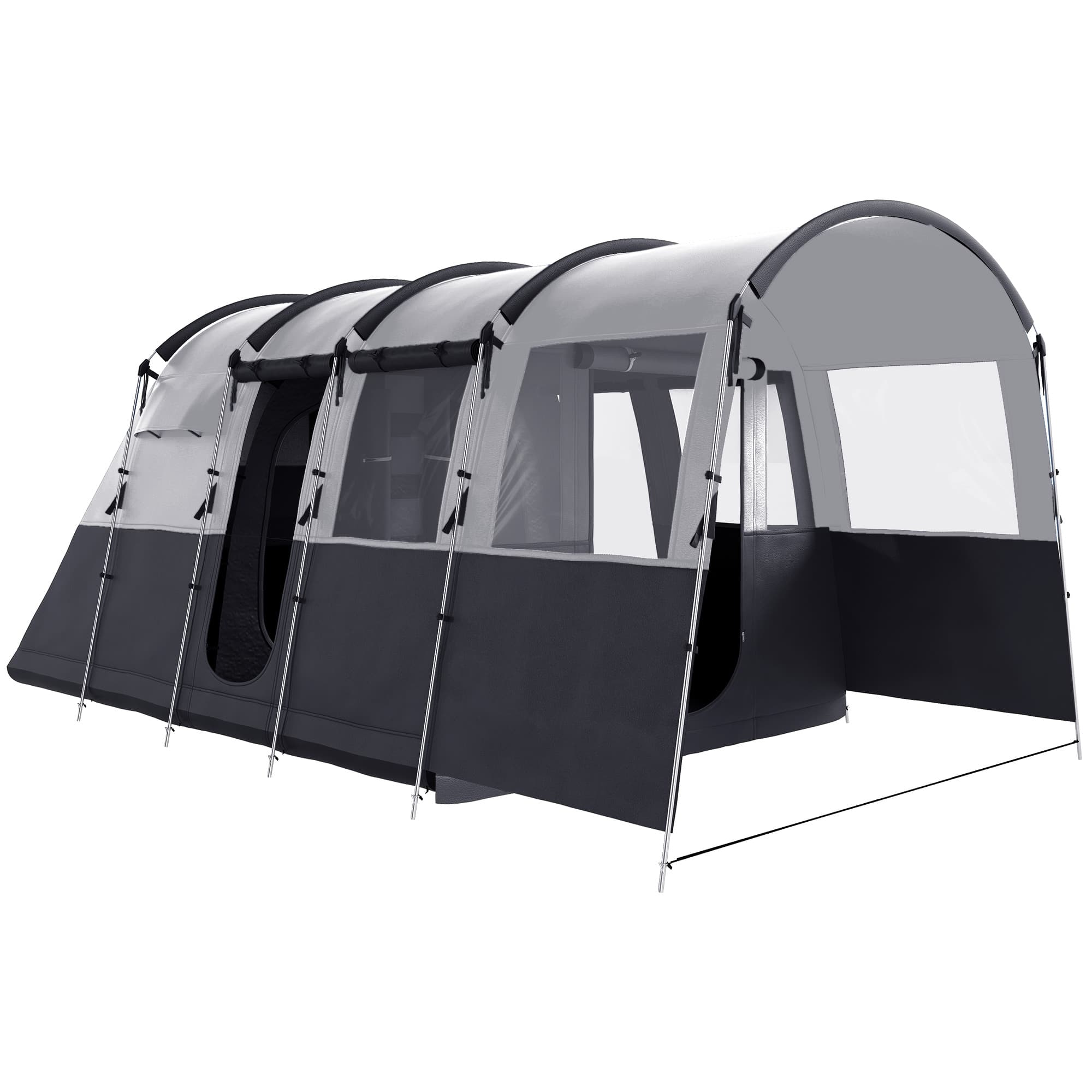 Outsunny 4-Person Camping Tent, Waterproof Family Tent, Tunnel Design, 4 Large Windows, Sleeping Cabins 3000mm Water Column Grey | Aosom UK
