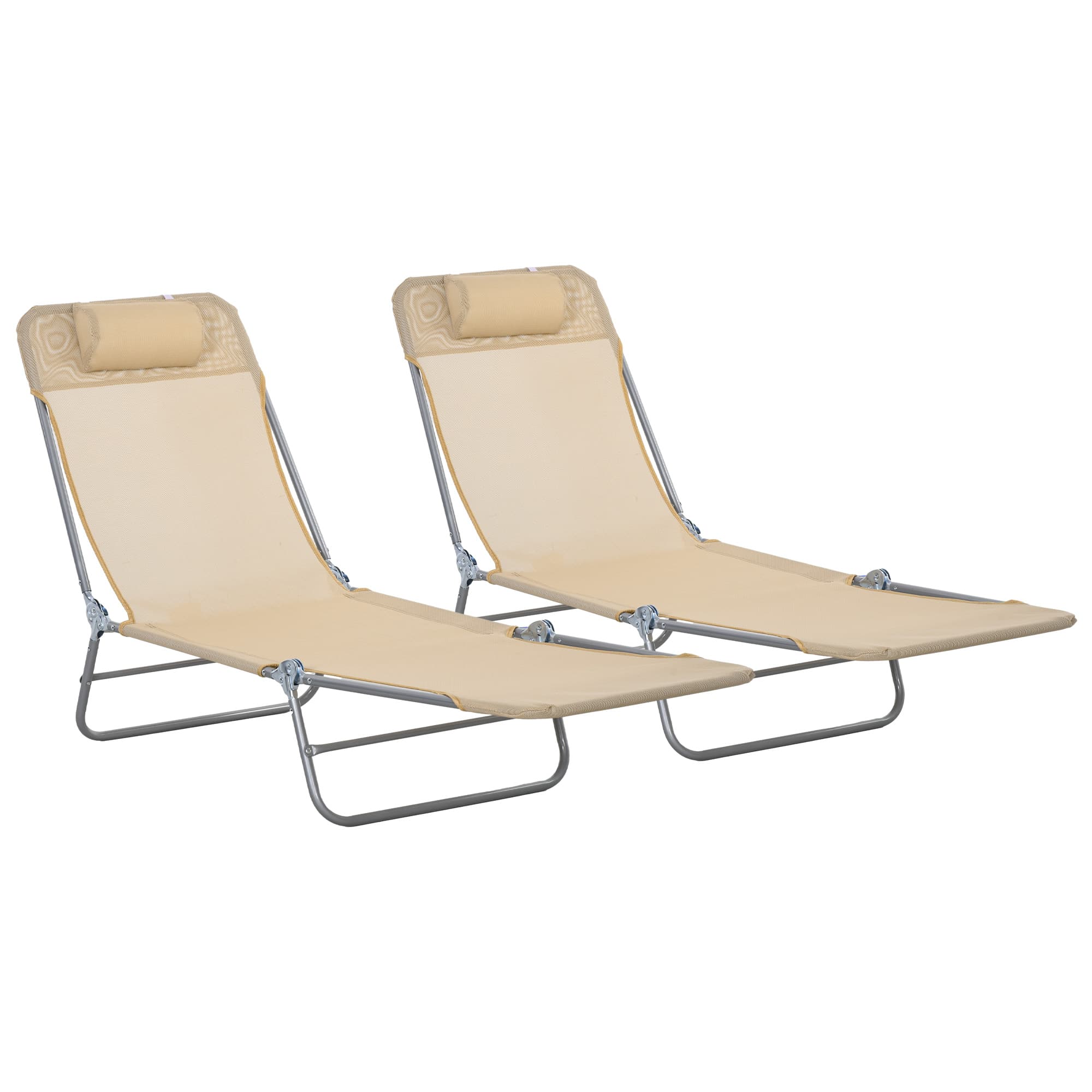Outsunny Set of Two Steel Frame Sun Loungers, with Reclining Backs - Brown | Aosom UK