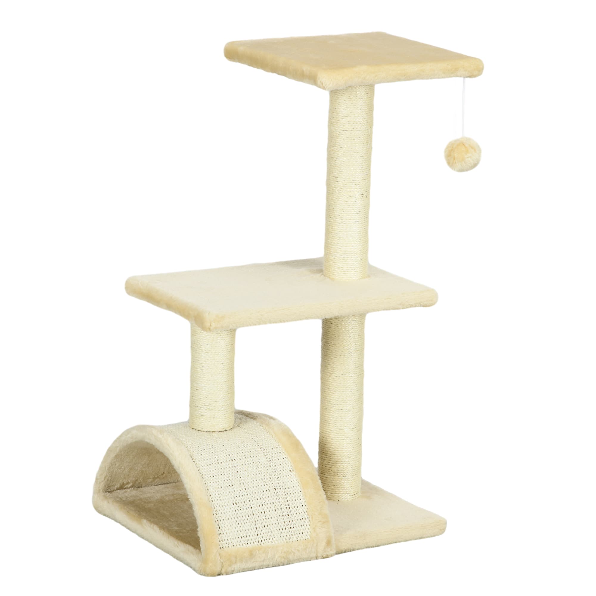 PawHut 72cm Cat Tree, Indoor Scratching Post with Pad, Sturdy and Comfortable, Cream White | Aosom UK