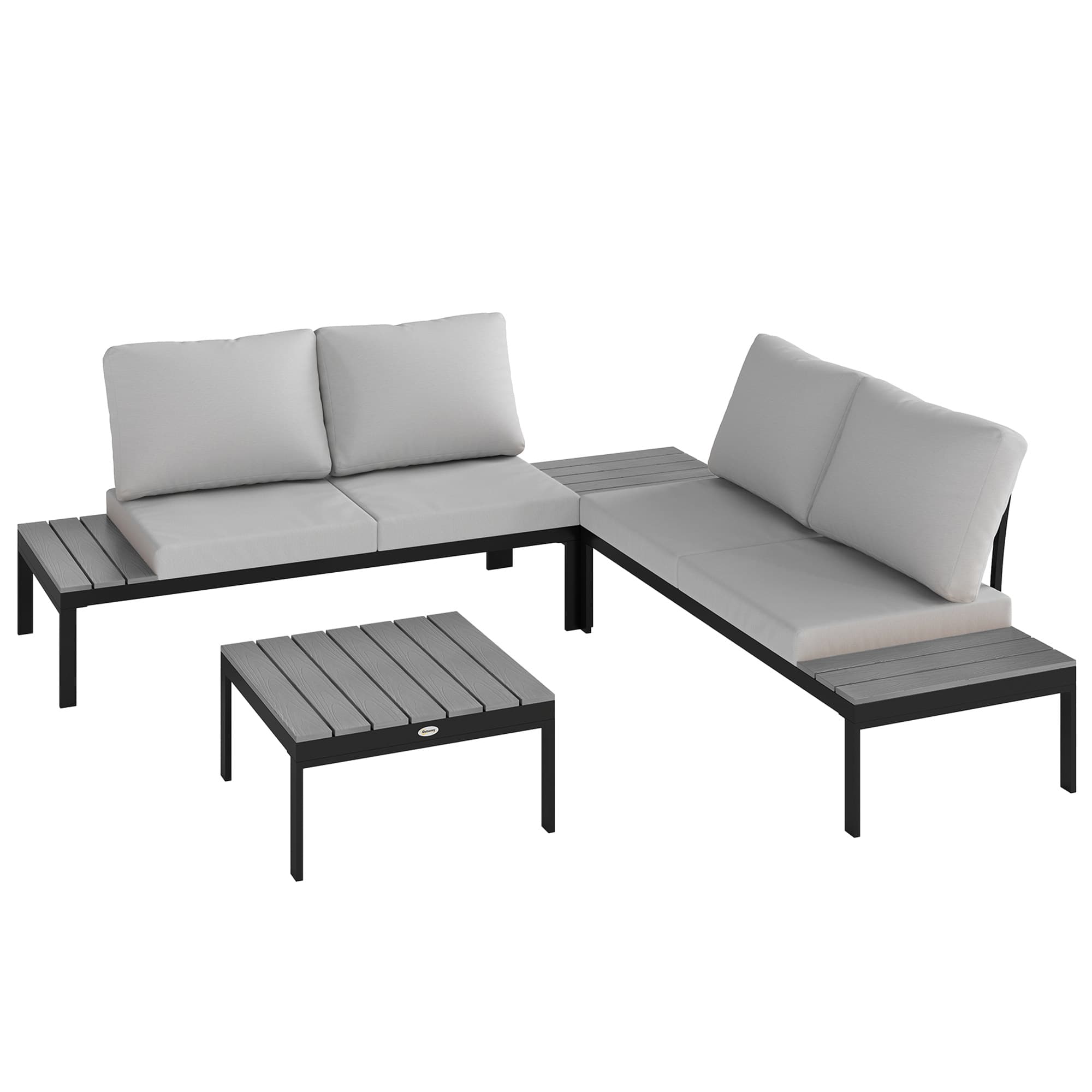 Outsunny Four-Piece Garden Corner Sofa Set with 2 Loveseats and 2 Coffee Tables - Grey | Aosom UK