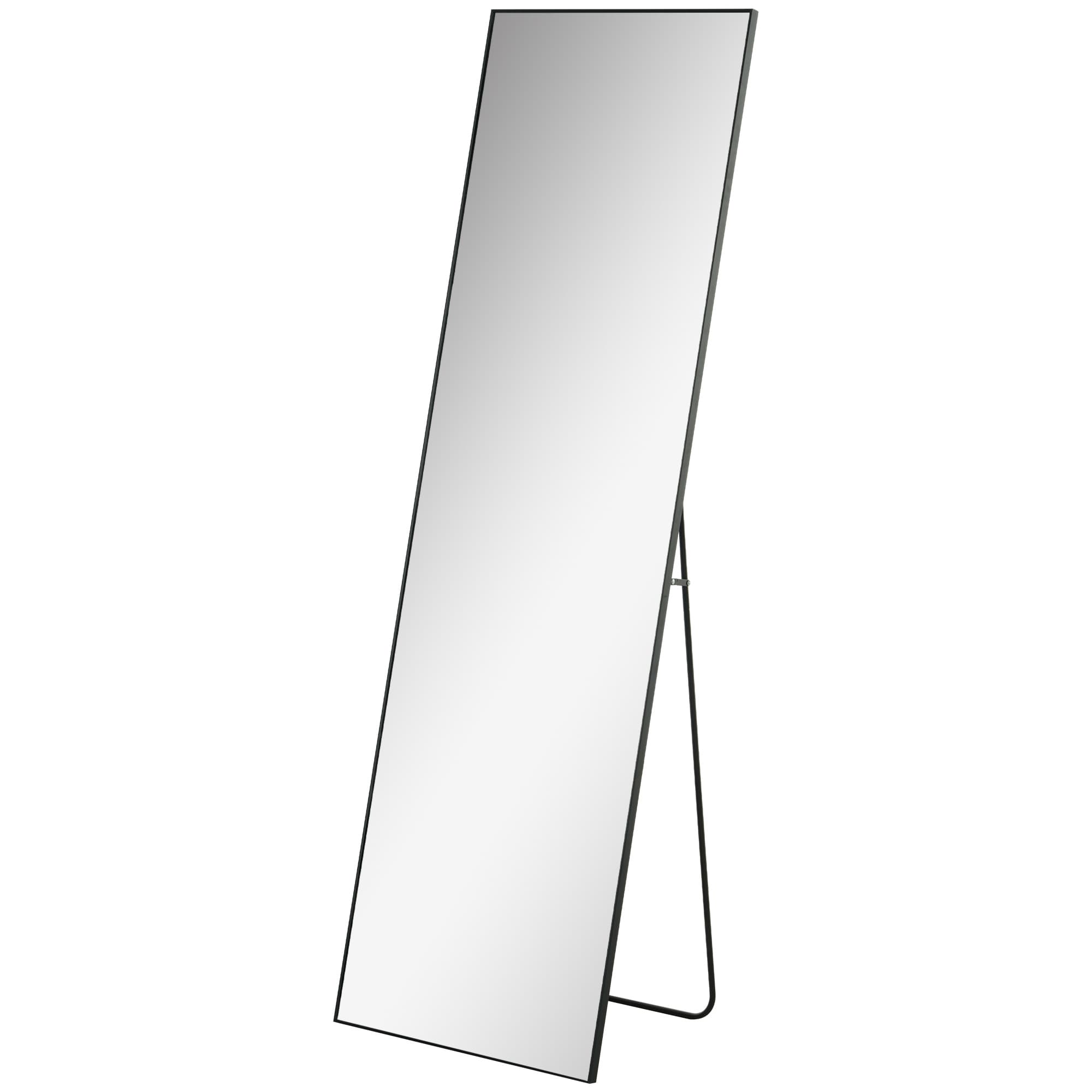 HOMCOM Free Standing Mirror w/ Anti-Slip Pads & Explosion-Proof Film for Bedroom & Dressing Room, 160 x 40cm, Black | Aosom UK