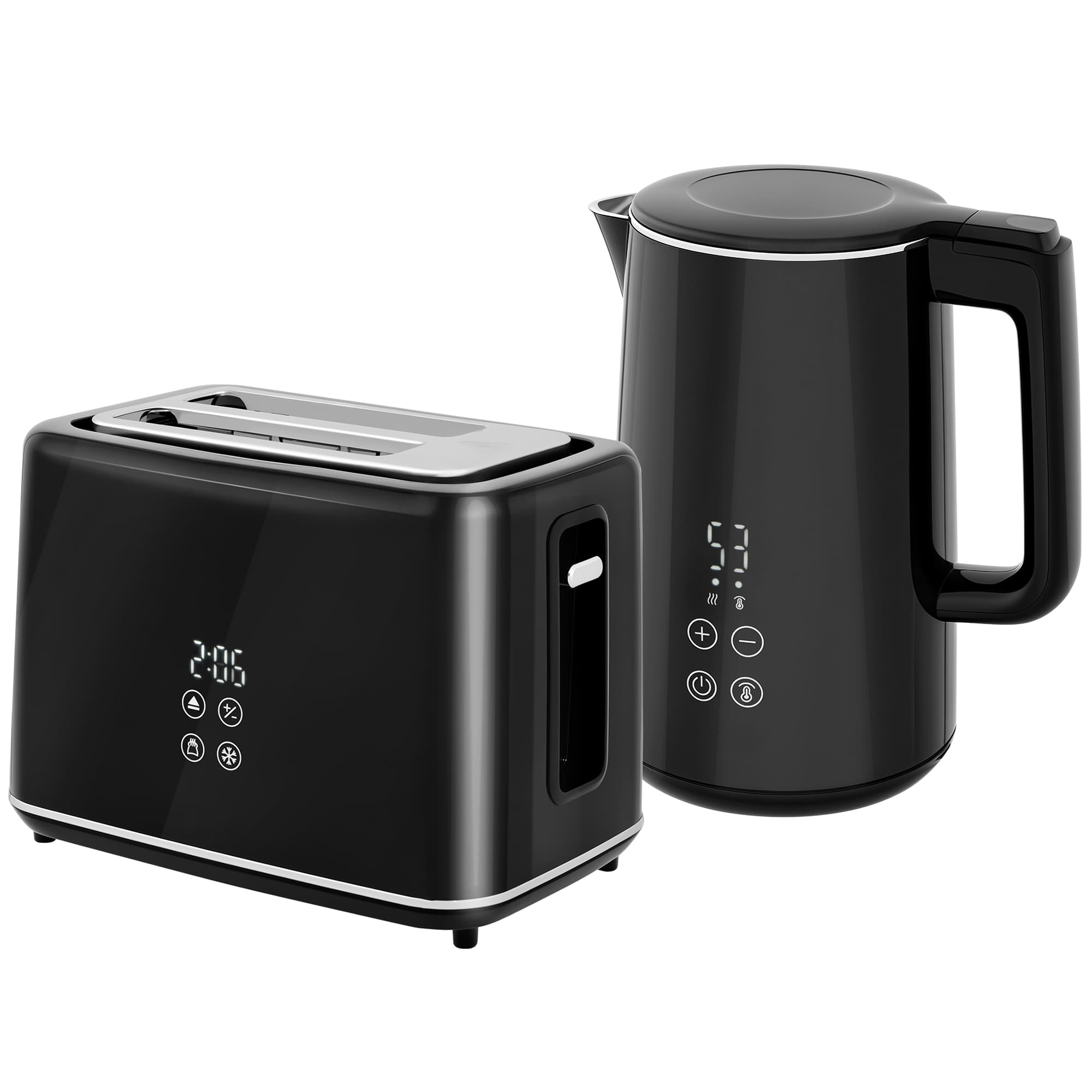 HOMCOM Kettle and Toaster Set, 1.5L 3000W Fast Boil Kettle with 7 Level Browning Controls, Defrost, Reheat and Crumb Tray, Black | Aosom UK