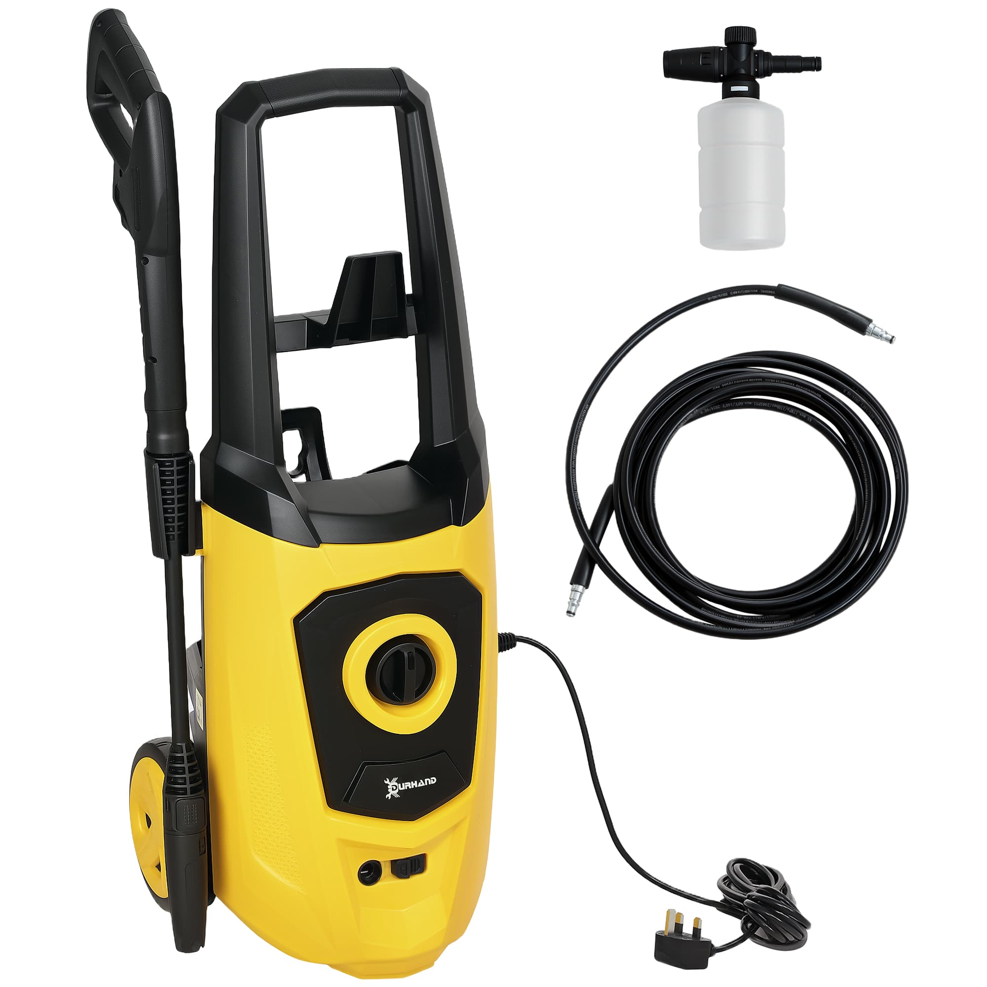 DURHAND 1800W High Pressure Washer, 150 Bar Pressure, 510 L/h Flow, High-Performance Portable Power Washer with 6M Hose for Garden, Car, Yellow