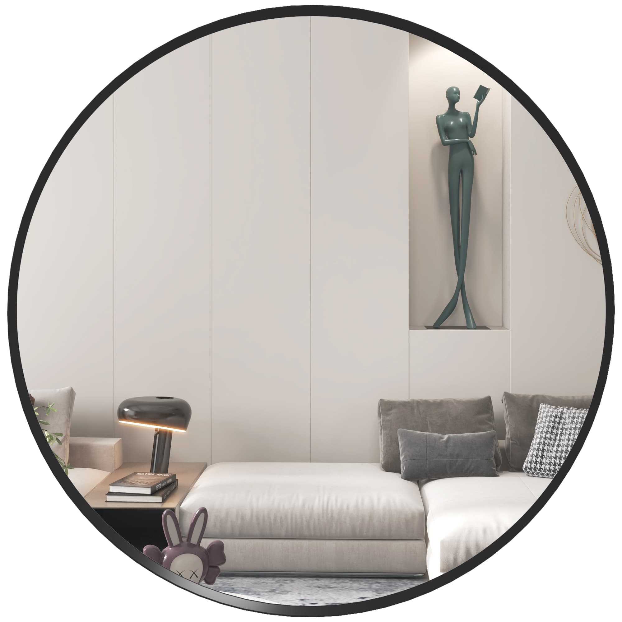 HOMCOM Modern Round Wall Mirror, 61cm Decorative Mirror for Bedroom, Living Room, Bathroom Decor, Black. | Aosom UK