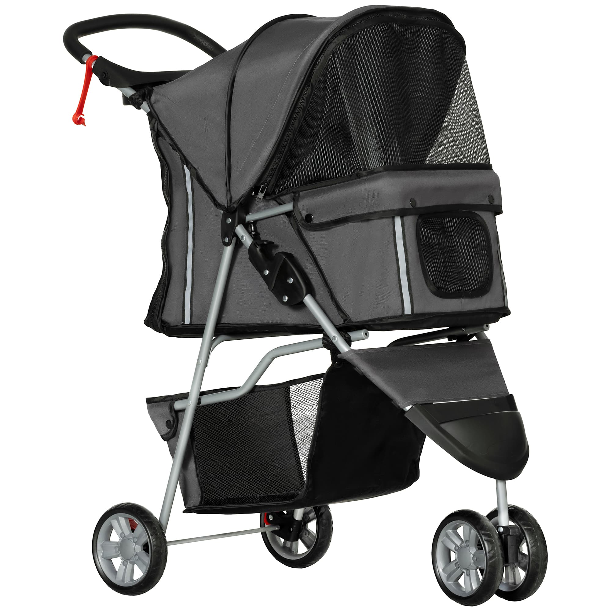 PawHut Pet Stroller w/ Zipper for Small and Miniature Dogs, 3 Wheel Dog Stroller W/ Removable & Washable Bottom Pad, Charcoal Grey | Aosom UK