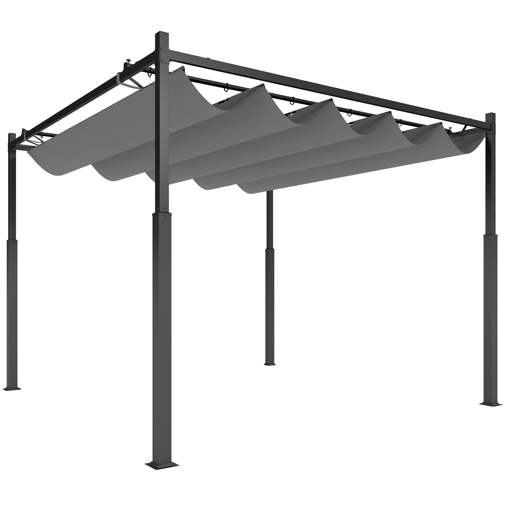 Outsunny 3 x 3(m) Garden Pergola with Retractable Roof and Magnetic Fixture, Outdoor Pergola Kit Sun Shade Canopy, UPF30+, 80mm Metal Column, Grey