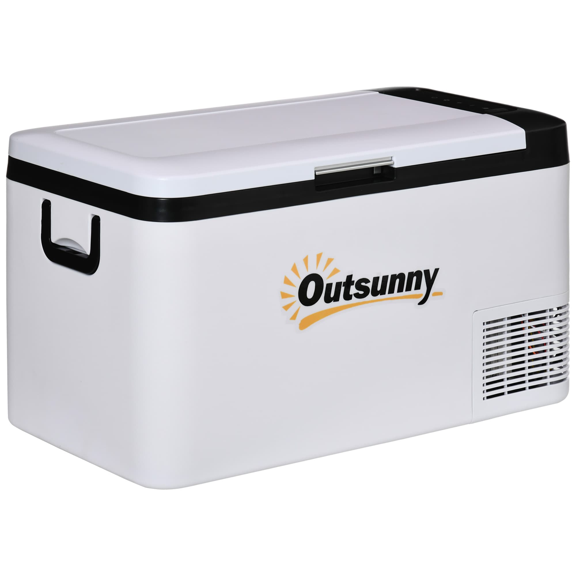Outsunny Portable Car Fridge Freezer, 25L, 12V, with LED Light, Foldable Handles, Compressor Cooling for Camping, RV, Travel, Grey