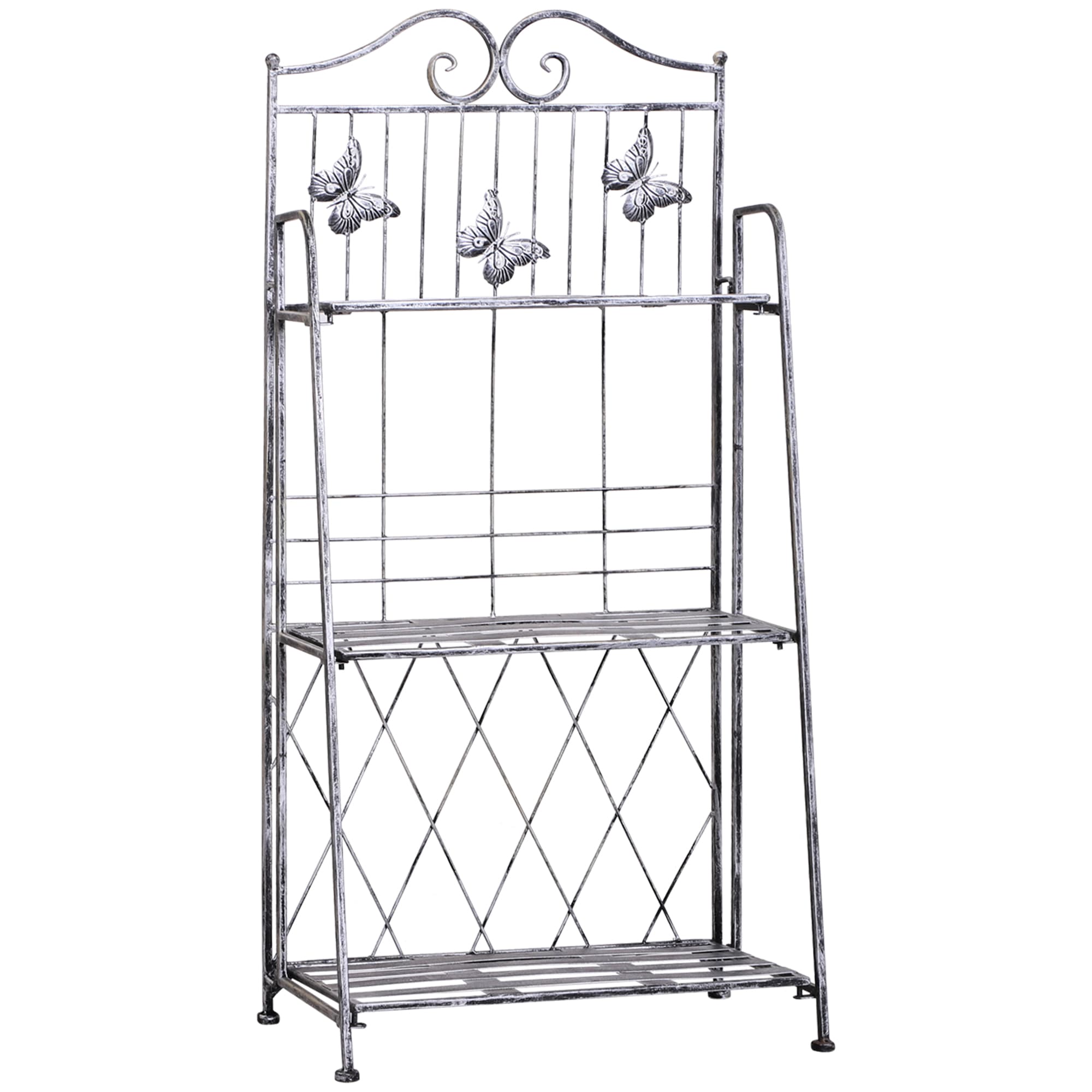 Outsunny Indoor Outdoor Freestanding 3-Tier Garden Plant Stand Metal Flower Display Rack for Potted Plants Balcony Décor 44L x 25W x 96H cm | Aosom UK