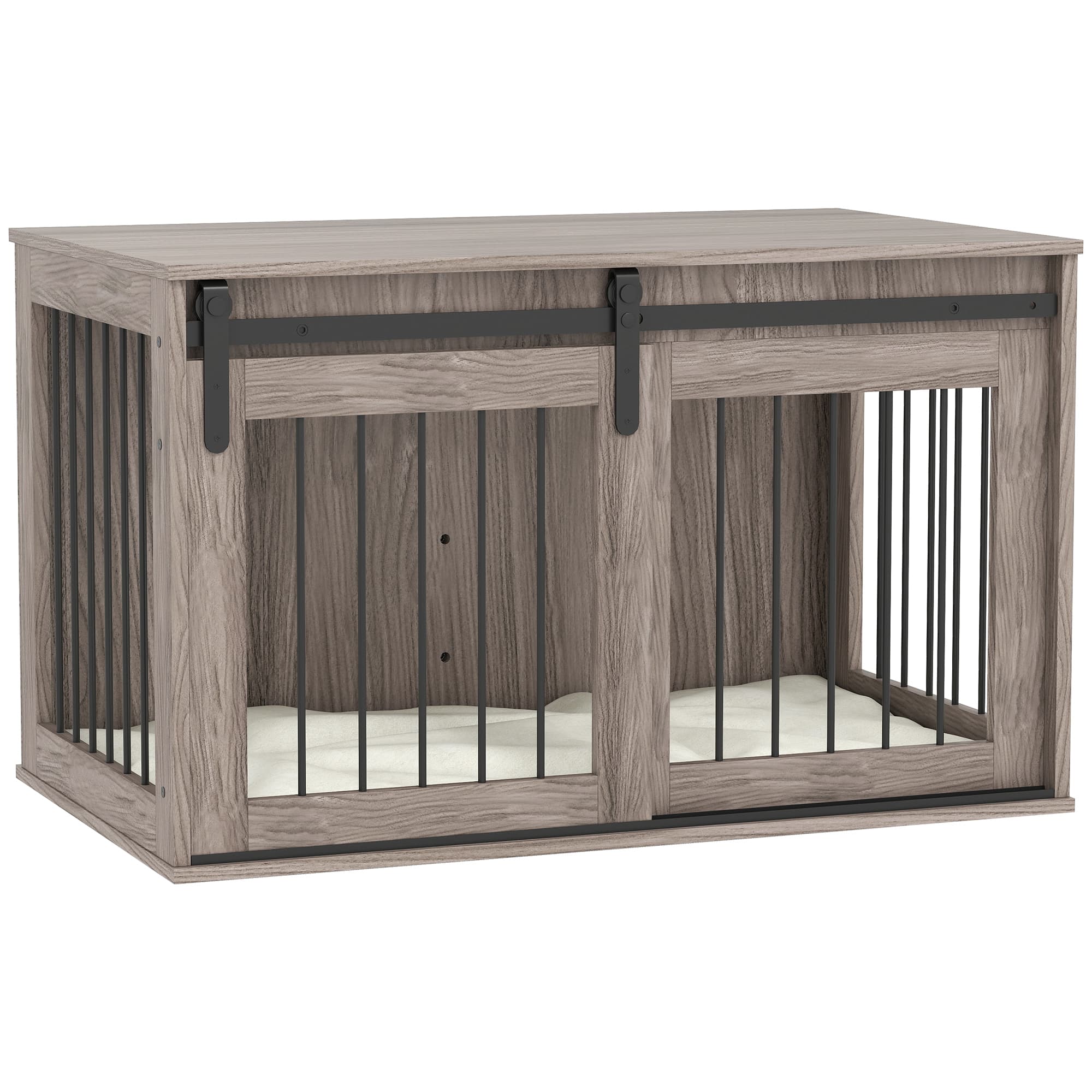 Pawhut Dog Cage with Removable Cushion Dog Crate Furniture Particle Board & Steel Heavy Duty Wooden Dog Crate for Large Dogs 98cm, Brown | Aosom UK