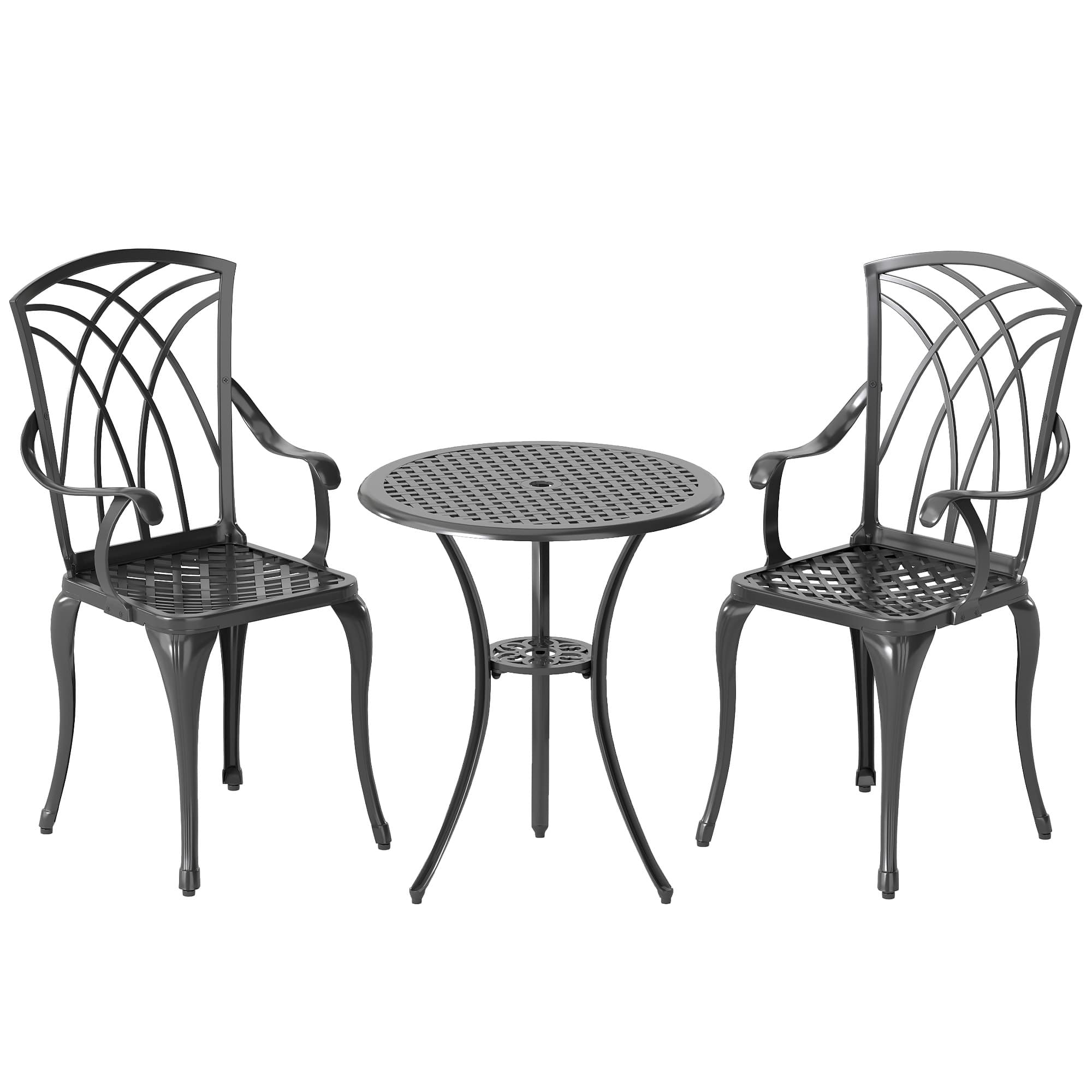 Outsunny Patio Cast Aluminium 3 PCS Bistro Set Coffee Table & 2 Chairs Set Outdoor Garden Furniture Set
