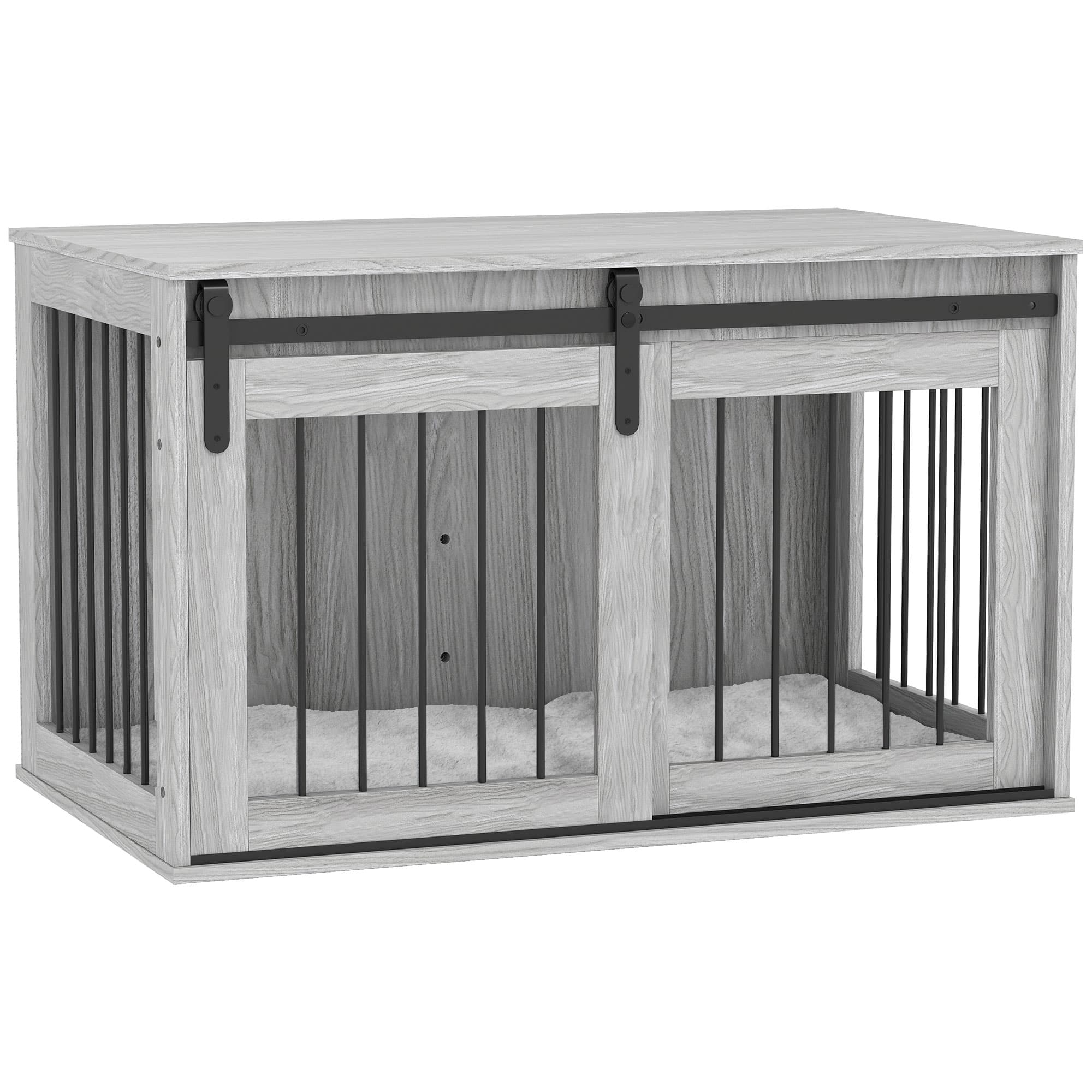 PawHut 100cm Dog Crate Furniture with Removable Cushion for Large Dogs - Grey | Aosom UK