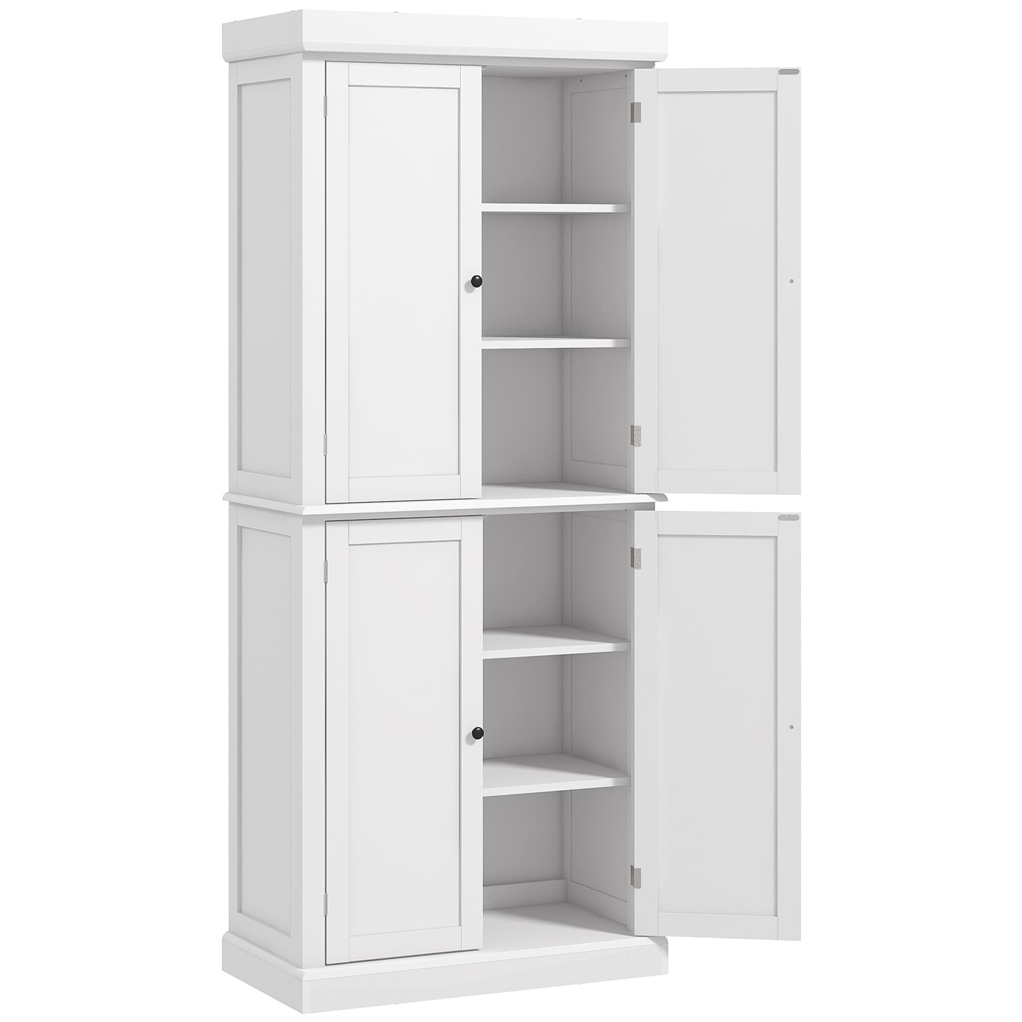HOMCOM White Kitchen Cupboard, Tall Kitchen Cupboard with 6-Tier Adjustable Shelves | Aosom UK