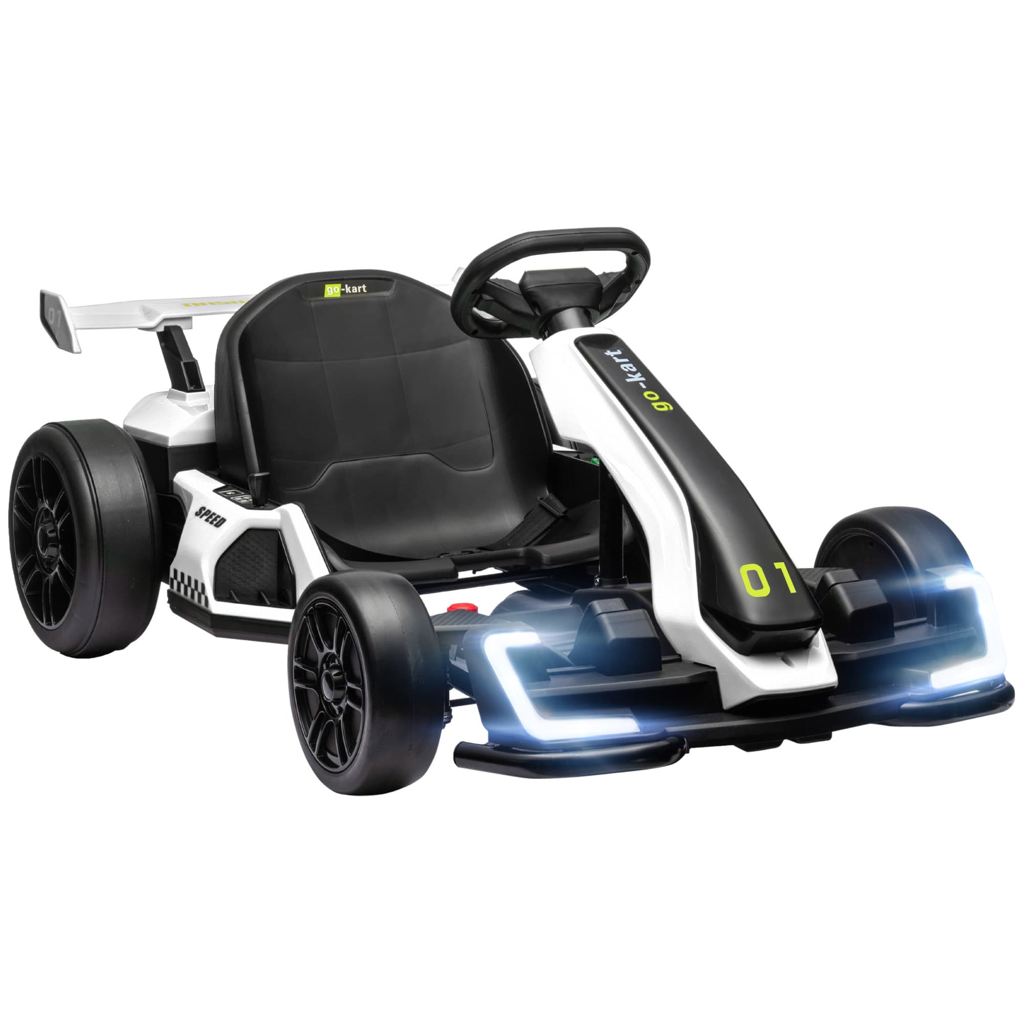 HOMCOM 24V Kids Electric Go Kart with Adjustable Seat, High-Speed Ride-On Racing Car for 6–12 Years, Battery Powered Pedal Kart with Drift-Style Driving, White | Aosom UK